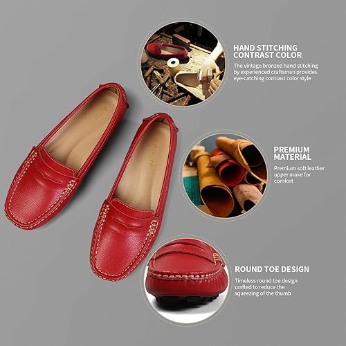 Miniatura 3 de Artisure Mocasines clásicos y cómodos de cuero para mujer, estilo casual, ligeros, para caminar, conducir, zapatos náuticos