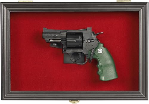 Miniatura 9 de Revólver de pistola de una sola mano soporte de pared con cerradura de madera de fieltro rojo con 98 protección UV pistola de puerta acrílica caja