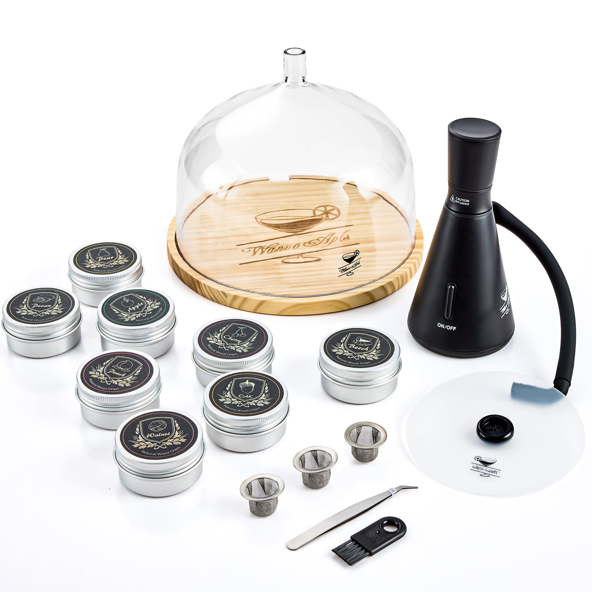 Elegant Cocktail Smoker Kit - Complete Whiskey Drink Smoking Gun with 8 Flavors of Wood Chips, Dome, and Accessories, Adds Flavor to Food and Drinks, Infuser Kit for Indoor Outdoor Use (Black)
