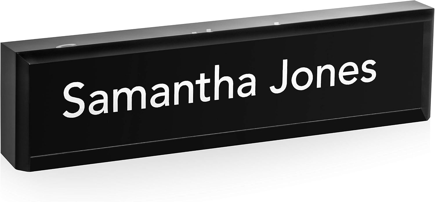 Providence Engraving Personalized Desk Name Plate - Custom Acrylic Glass Name Plate Wedge for Office with Laser Engraved Text in Black, 2x8