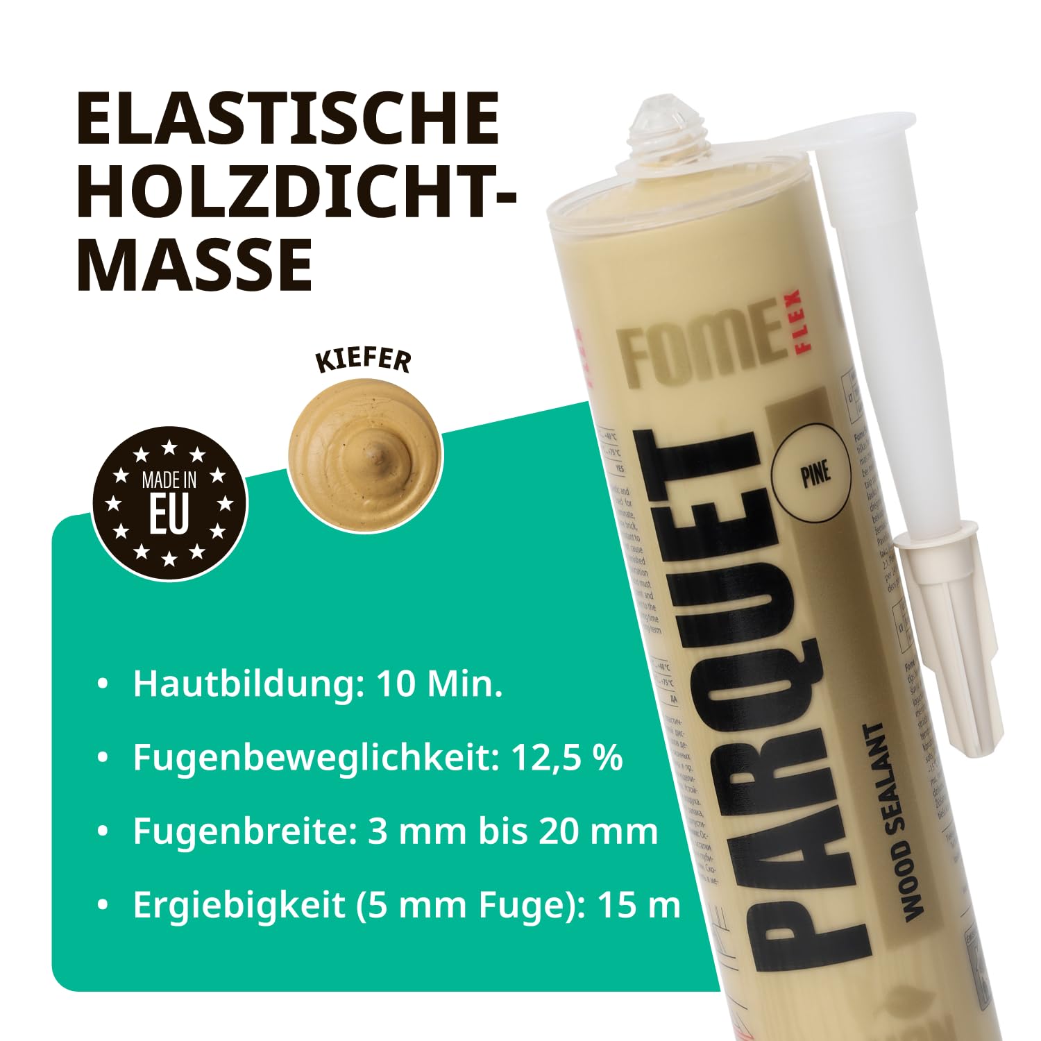 3x Parkett-Fugenfüller Kiefer + Kartuschenpistole – Acryl Dichtstoff für Holz, Parkett und Laminat, überstreichbar mit 2000N Pistole