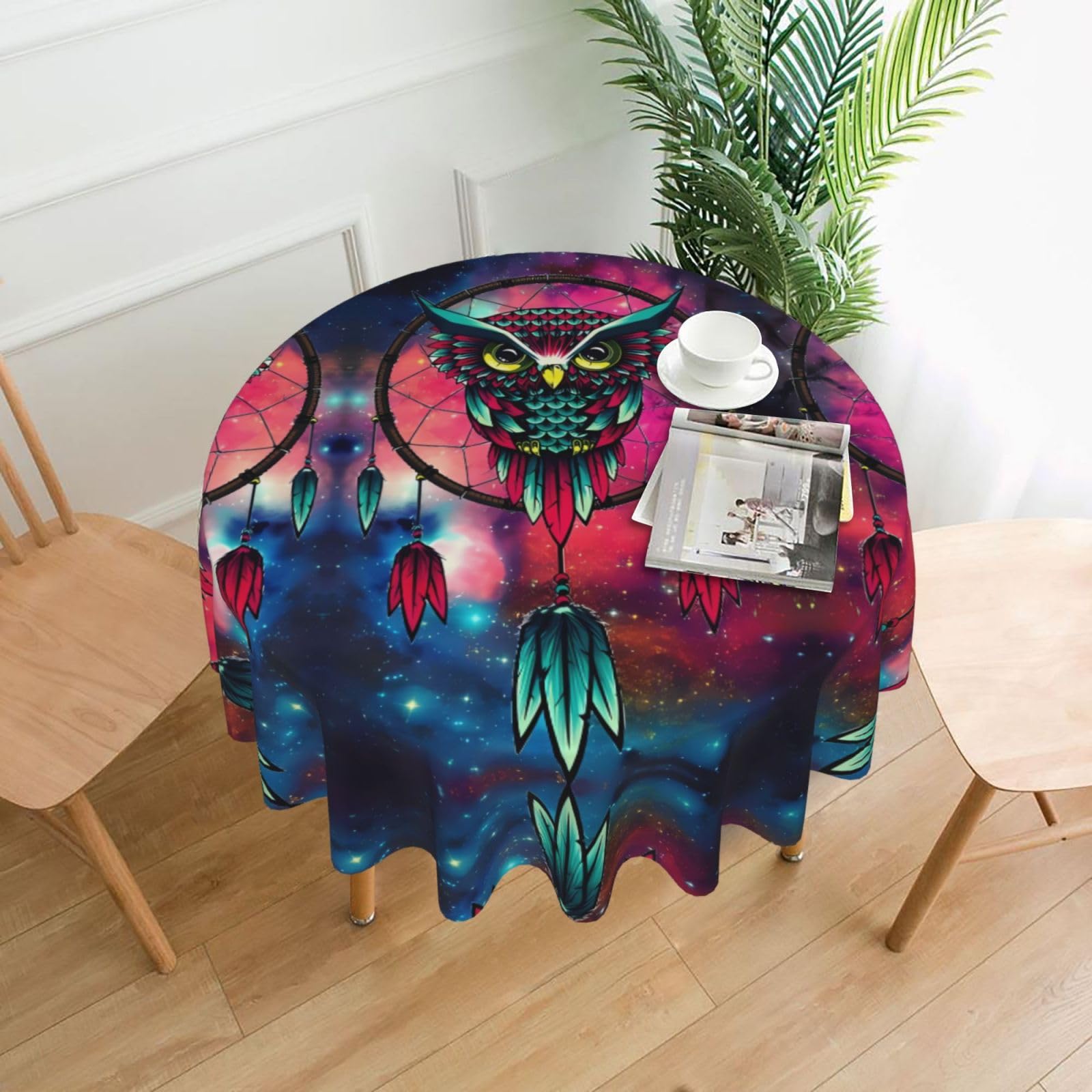 YYHHAOFA Owl Prints Round Decorative Tablecloth 60in - High-Grade Polyester Throw for Dining Tables, Parties, & Outdoor Events