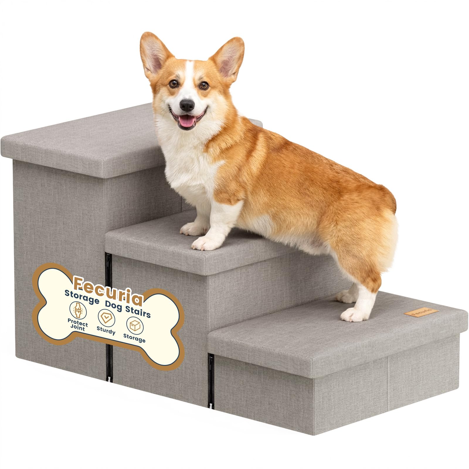 Fecuria 3-Step Dog Stairs with Storage