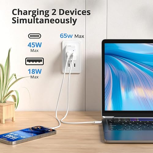 Miniatura 3 de 65W Fast Charging USB C GaN Charger, Universal Compact USB Charger Block for Laptops, Tablets, iPhone Pro Max, iPad, MacBook ProAir, Dell XPS, HP,