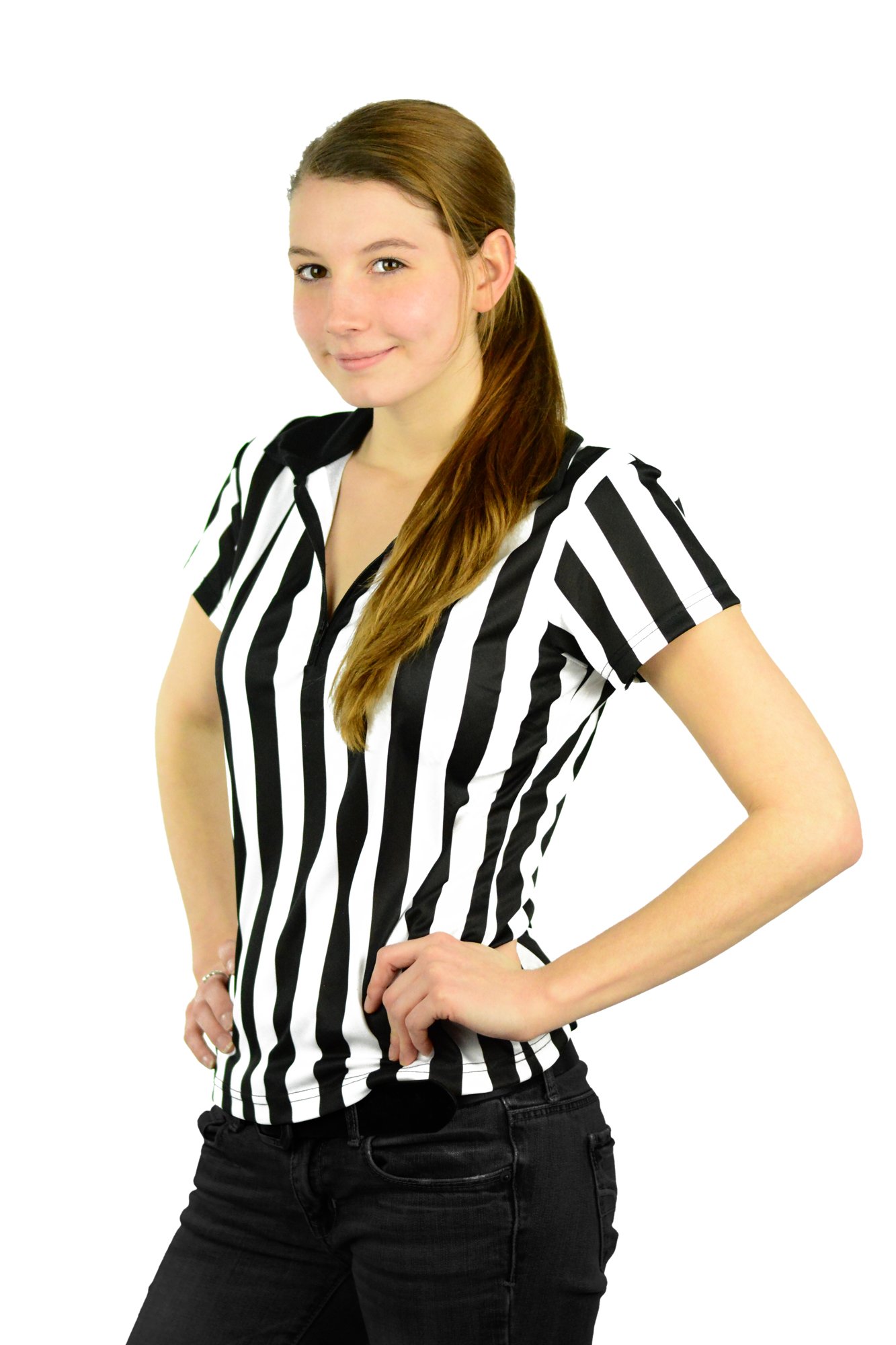 Mato & Hash Women's 1/4 Zip-Up Quarter-Zip Referee Short Sleeve Ref Tee Shirt