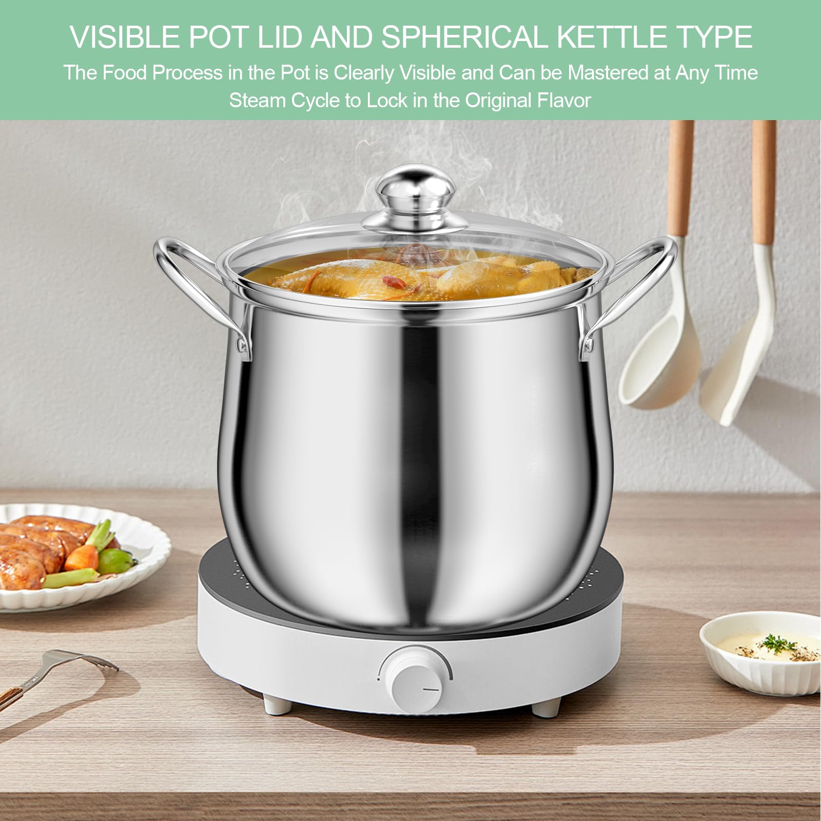 Pentola in Acciaio Inox 23,5 cm, Pentola per Pasta 7 Litri con Colino e Presina, Stockpot Capiente con Coperchio in Vetro, per Tutti i Piani Cottura, Adatta Alla Lavastoviglie