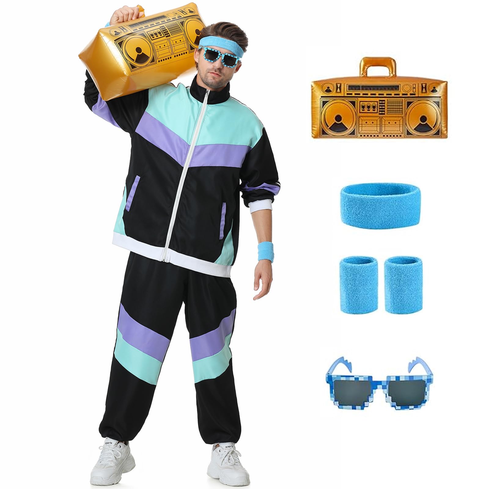 Costume De Survêtement Années 80 Boland Pour Homme - Veste Et Pantalon, Poches Zippées, Taille élastique