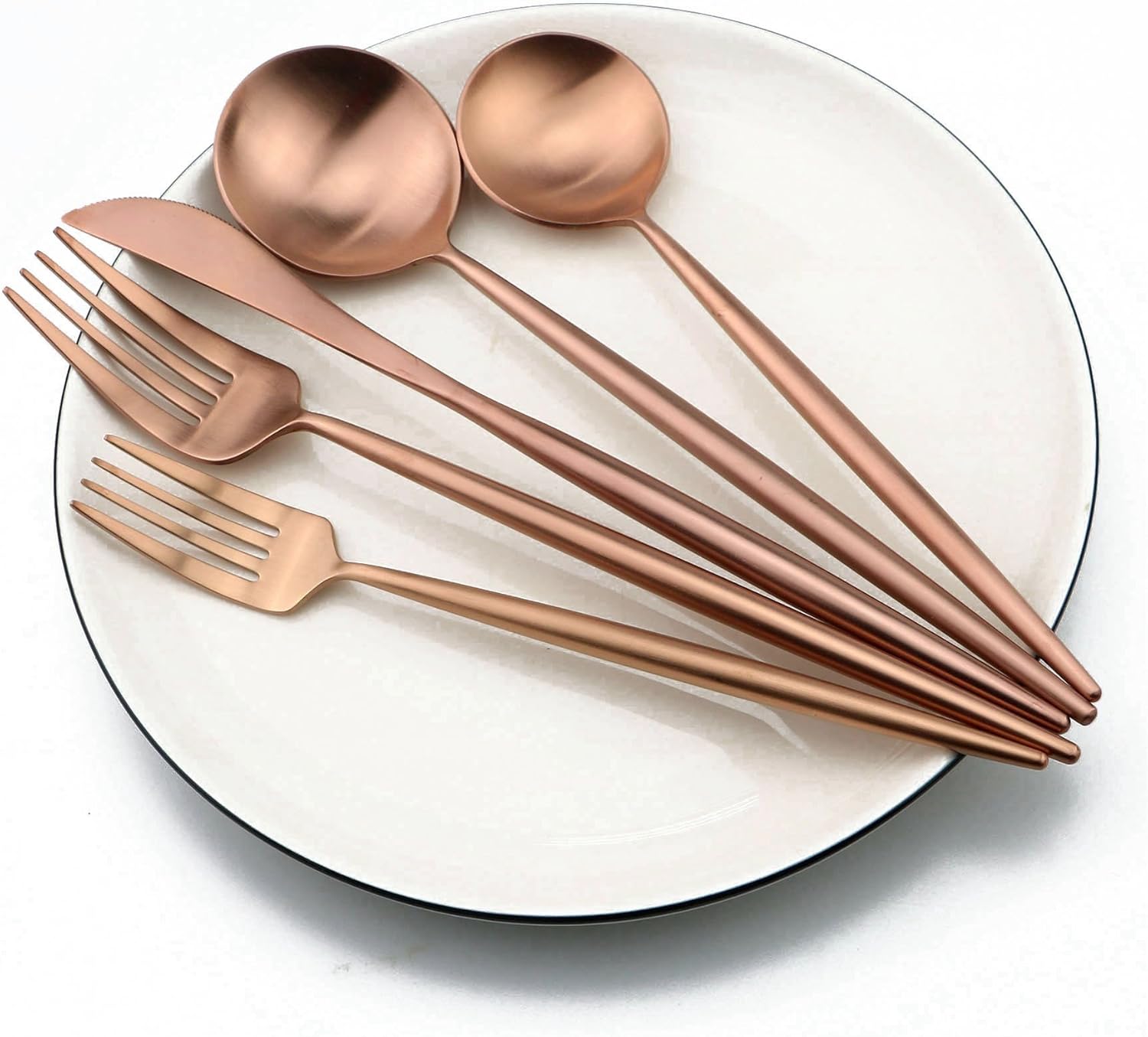 20-Pieces Rose Gold 18/10 Stainles Steel Flatware Set, Knife Fork Spoon Silverware Set Dinnerware Set Service for 4, Matte Finish, Dishwasher Safe