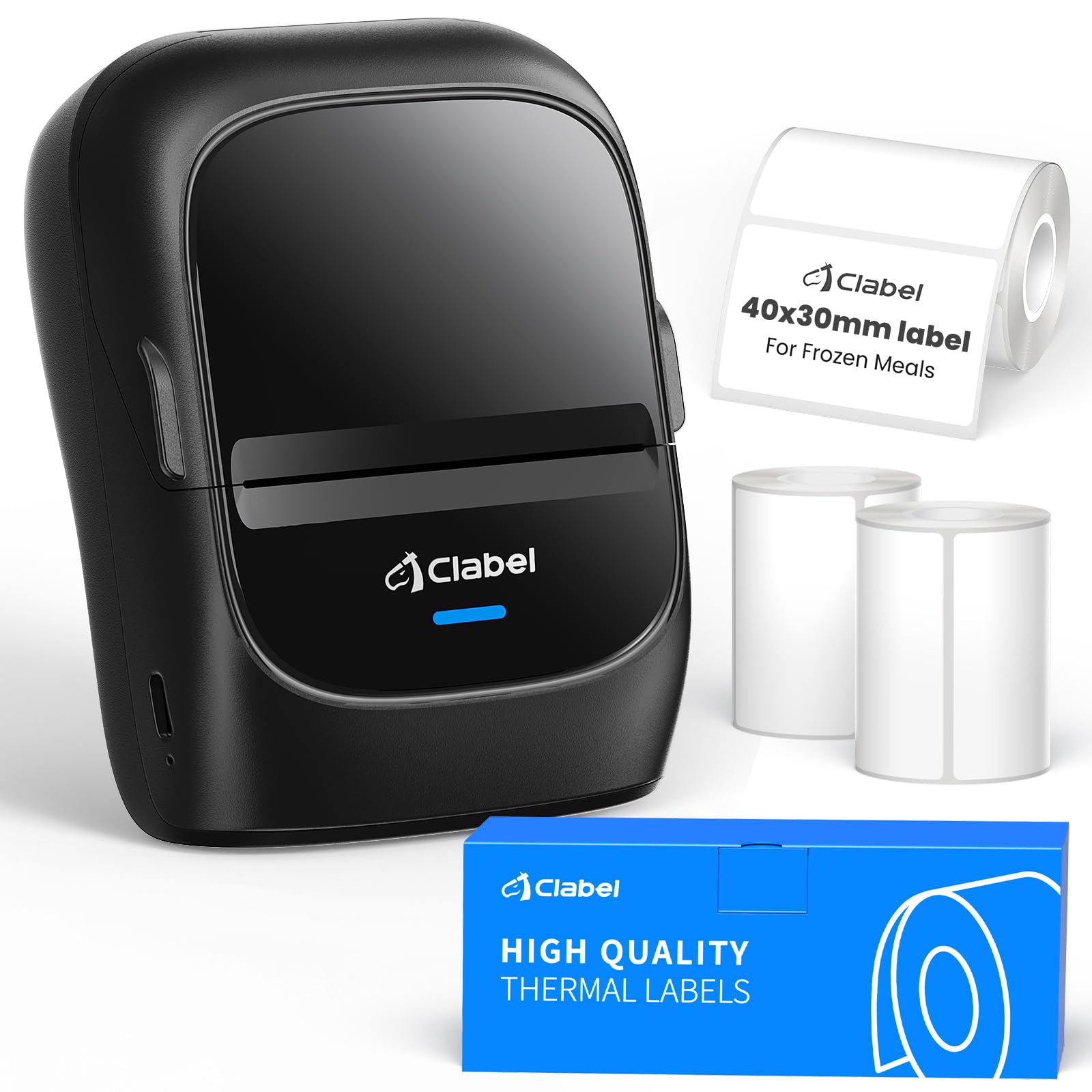 CLABEL 221B Etichettatrice Kit per Congelamento 3 Rotoli 40x30mm + 1 Rotoli 50x30mm Stampante Etichette Adesive Termica Bluetooth Portatile per Freezer Alimenti e Logistica Catena del Freddo Cucina