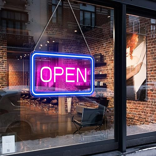 Miniatura 2 de Letreros LED abiertos para negocios, 16 x 9 pulgadas, letrero de neón abierto, letrero de luz blanca cálida de alto brillo con cadena, para pequeñas