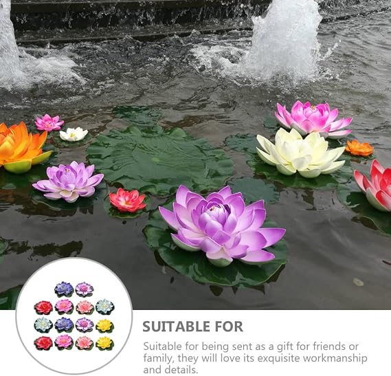 Ipetboom Floating Pool, Flowers, Artificial Flowers, Lotus Flowers, Water Lily Pads, 14 Pieces, Pond, Pool, Lotus, Ornament, For Home, Patio, Garden, Aquarium, Wedding, Party, Holiday, Decoration