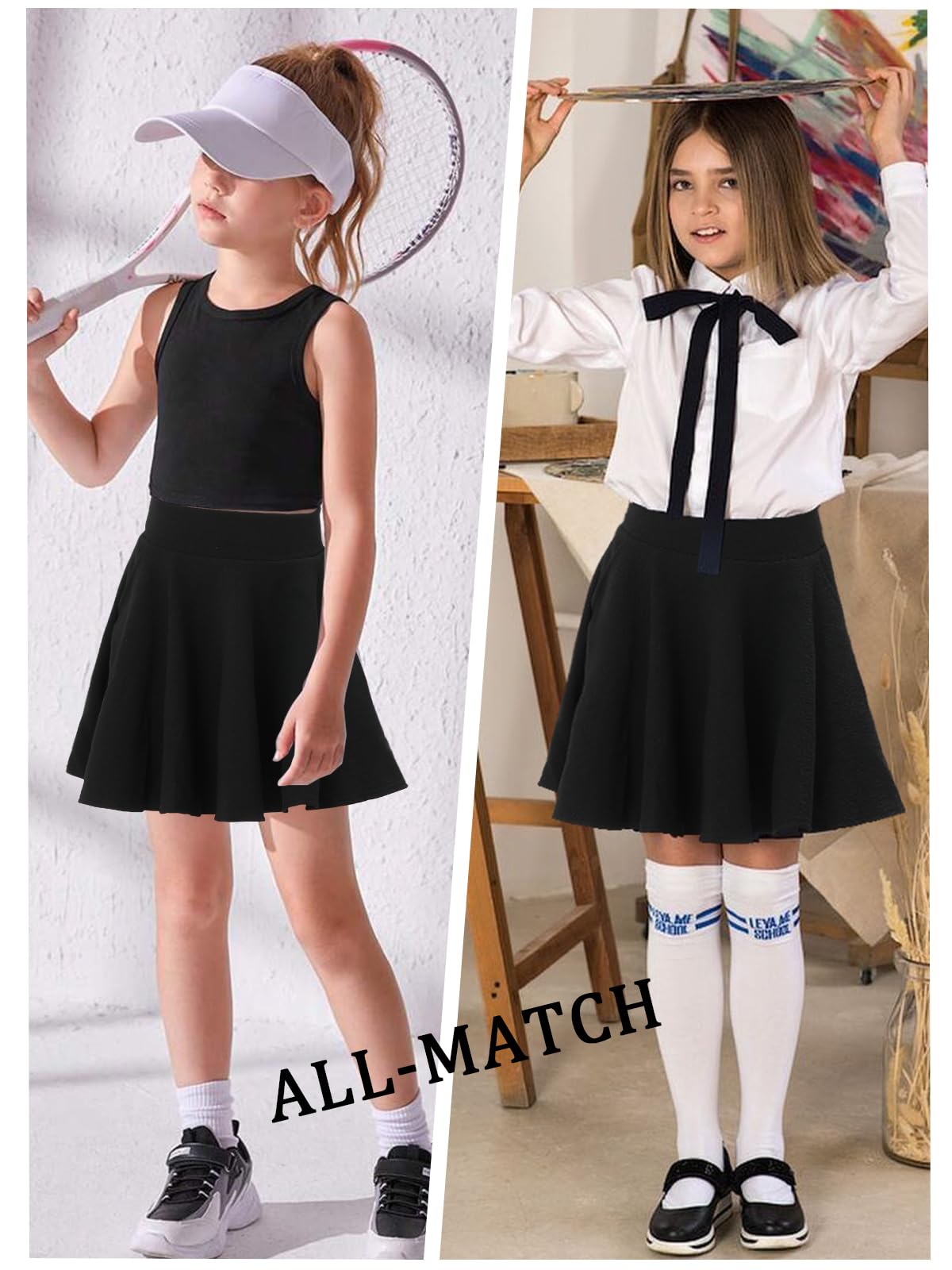 Jupe pour Filles,Jupe de Tennis Plissée Taille Haute Décontractée Mini Jupe 5-14 Ans