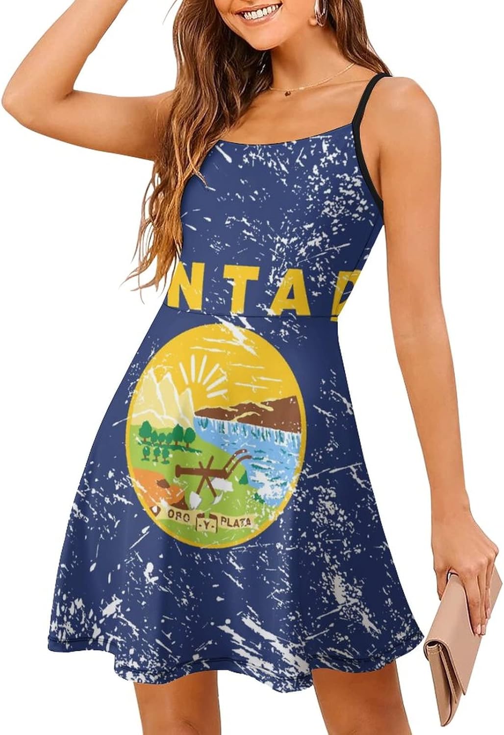Amazon.co.jp モンタナ州旗2女性のノースリーブ スパゲッティ ストラップ ドレス バックレス キャミ下ミニ ドレス ファッション