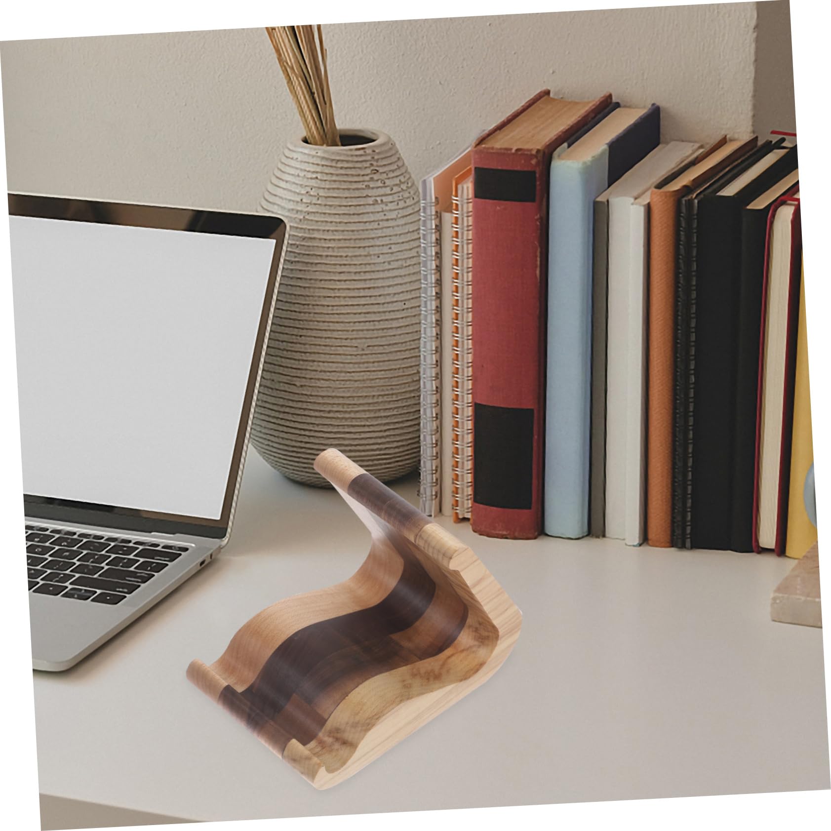 KOMBIUDA Supporto Telefono Tavolo in Legno, Design Semplice e Stabile | Noce Nero e Acero, Base Leggera e Portatile, Supporto da Tavolo per Uso Quotidiano