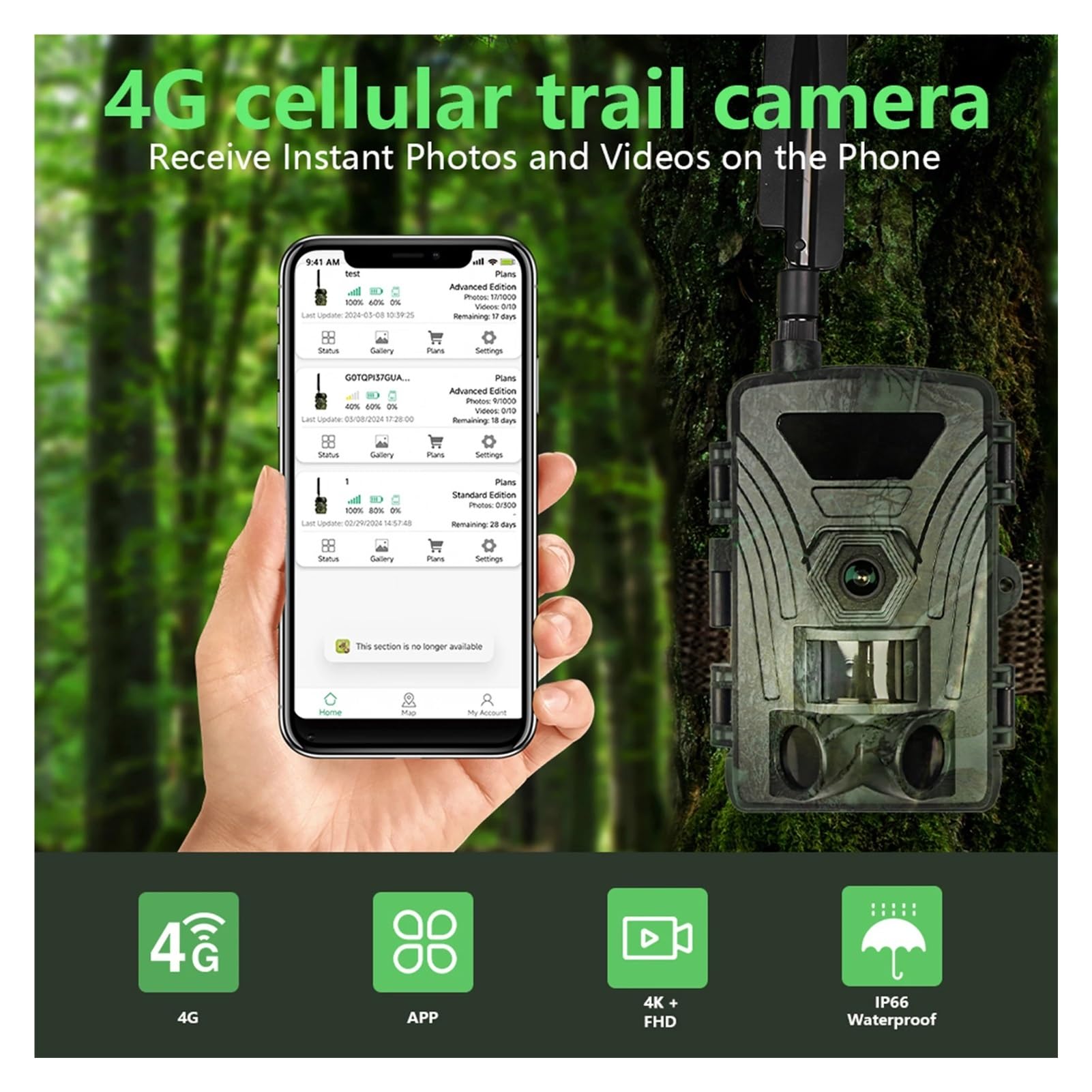 Kamera Obserwacyjna 4G Myśliwska 4K Z Kartą SIM Zdjęcia 60 MP Szybki Wyzwalacz Dzikiej Przyrody Na Podczerwień Noktowizyjna WyraźNe Nagranie Wideo