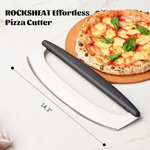 Vista 8 de Cortador de pizza y juego giratorio de cáscara de pizza de 12 pulgadas, cáscara de aluminio anodizado con mango de madera, incluye protector