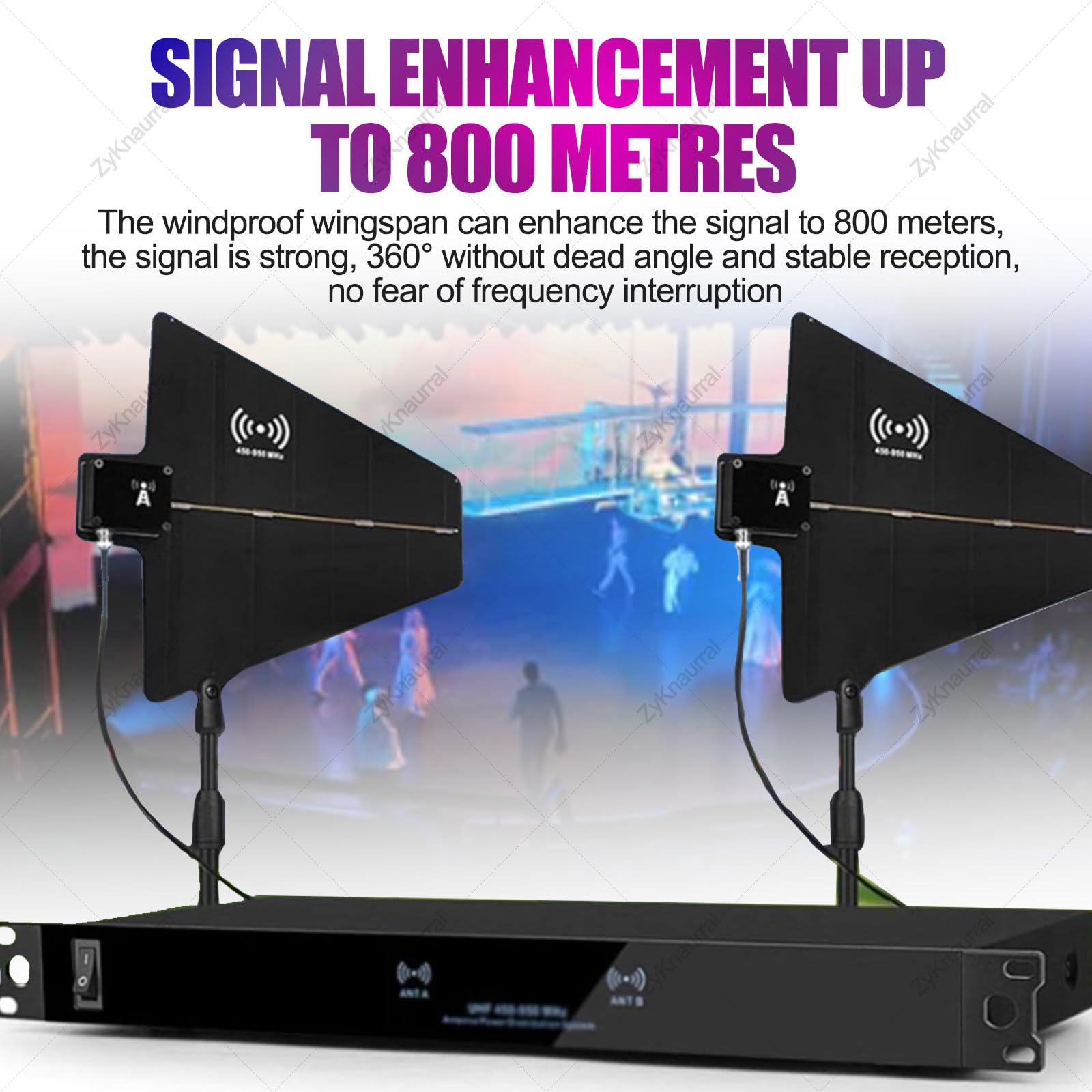Sistema di distribuzione di antenne wireless a 8 canali per microfono wireless UHF, antenna attiva a paletta, 8/16 uscite + 2 porte di cascata, amplificatore di segnale per microfono a 16 ingress
