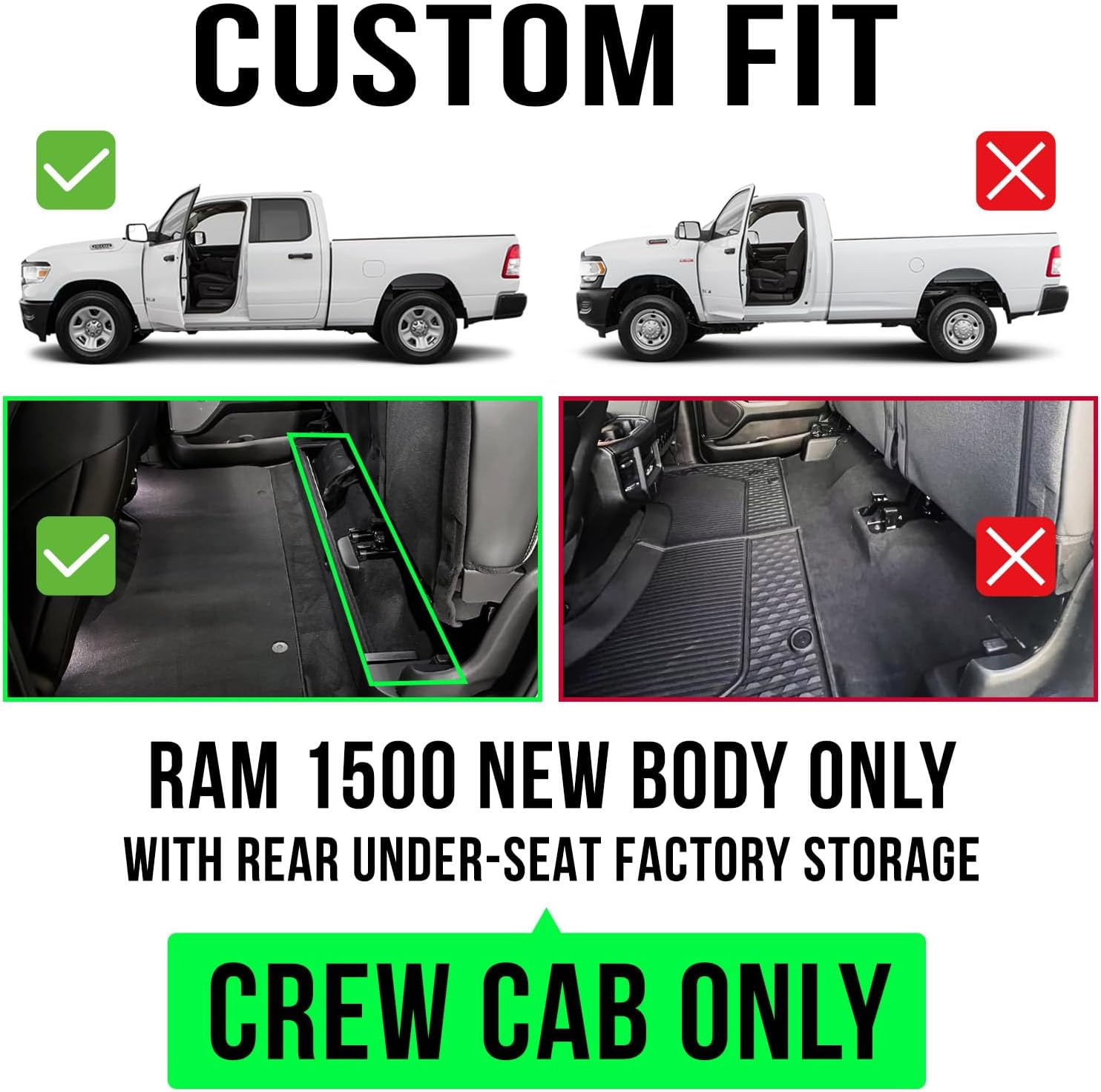 Floor Mat Custom for Dodge Ram 1500 SuperCrew Cab 2019-2024(New Body only), All Weather Waterproof TPE Floor Mats for Ram 1500 with Rear UnderSeat Factory Box 1st & 2nd Row Cargo Liner(3pcs) - Image 3