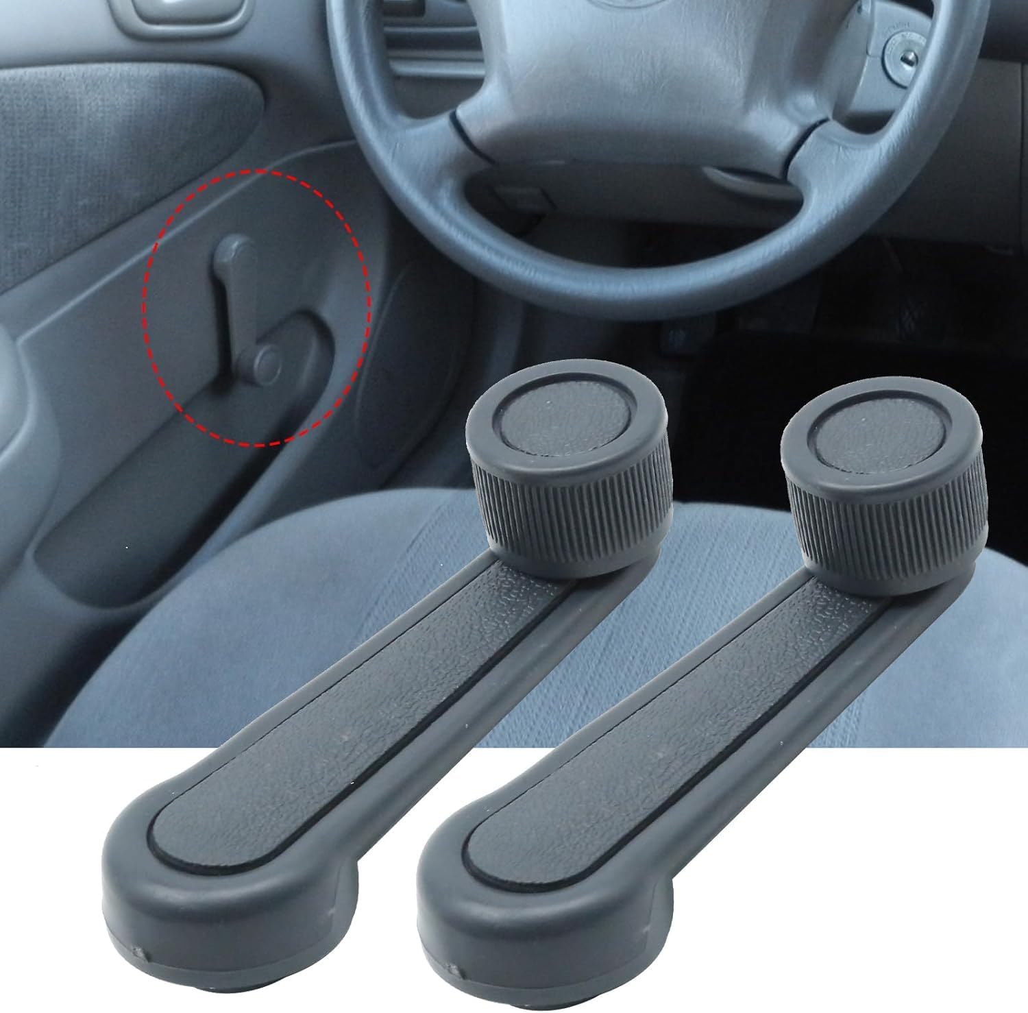 Interior Window Crank Handle, Textured Gray Grey, for Various Toyota Models - 1973-2017 Tundra Yaris Matrix Tacoma Corolla Camry Sienna T100 Previa 4Runner MR2 Pickup