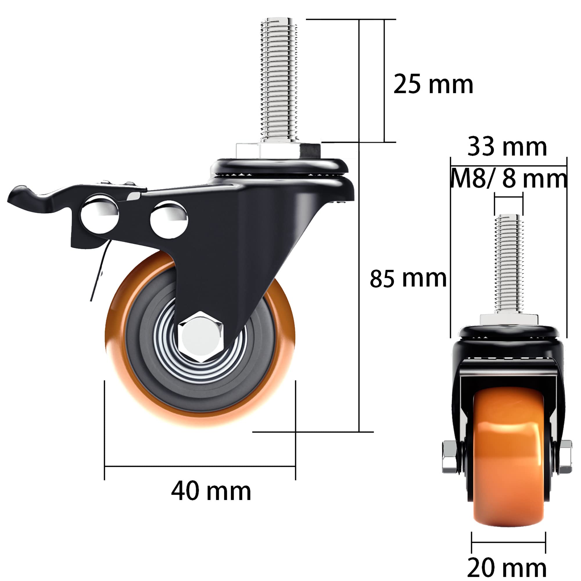 4 Ruote Girevoli Con Freno Per Mobili - Staffa A U Per Compensato 16-25mm - Foto 11