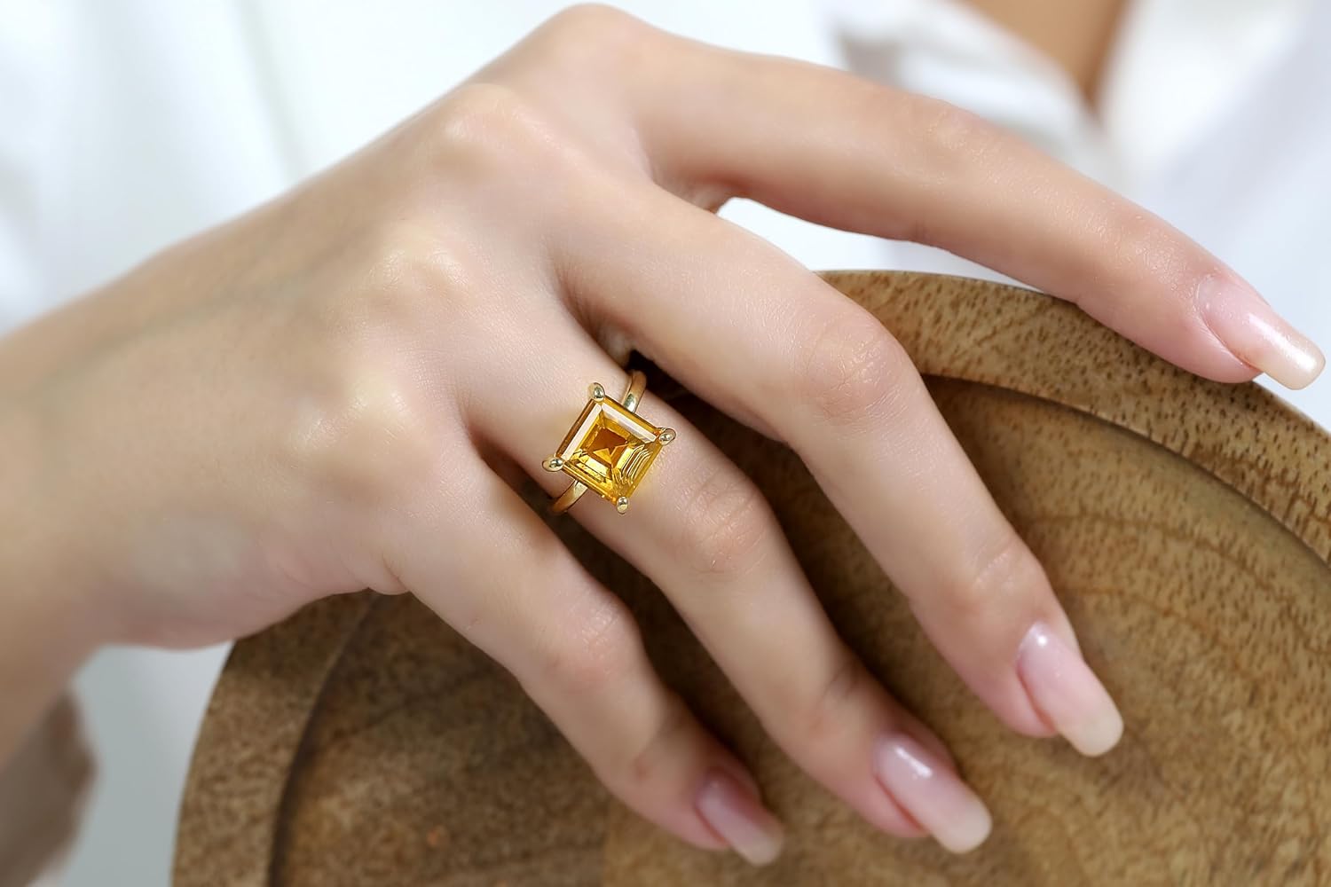 Yellow Citrine Ring - Bright Solitaire Rings for Women - Handmade Square Ring, Statement Ring, Unique Engagement Ring - Custom Jewelry with Box