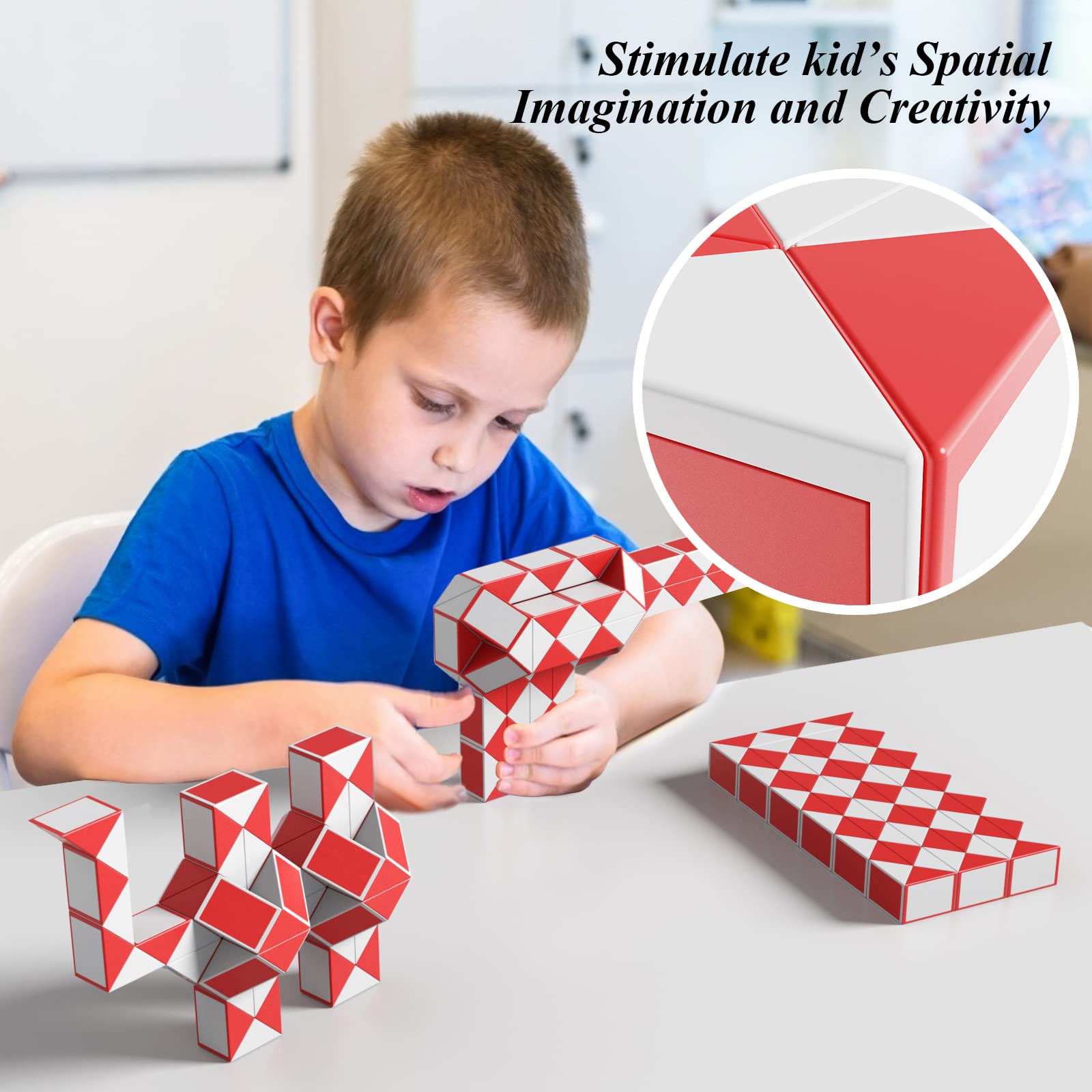 ECHOCUBE Cubo Serpente Magico, 48 segmenti Serpente Righello Twist Puzzle Serpenti Magici Regali per Feste, Giocattoli di Fidget Snake Creativi Serpente per Bambini/Adulti (Verde
