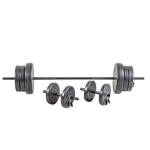 US Weight 105 lb Duracast Barbell Weight Set with two dumbbells and 6ft bar for home gym