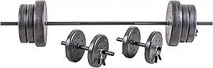 US Weight 105 lb Duracast Barbell Weight Set with two dumbbells and 6ft bar for home gym