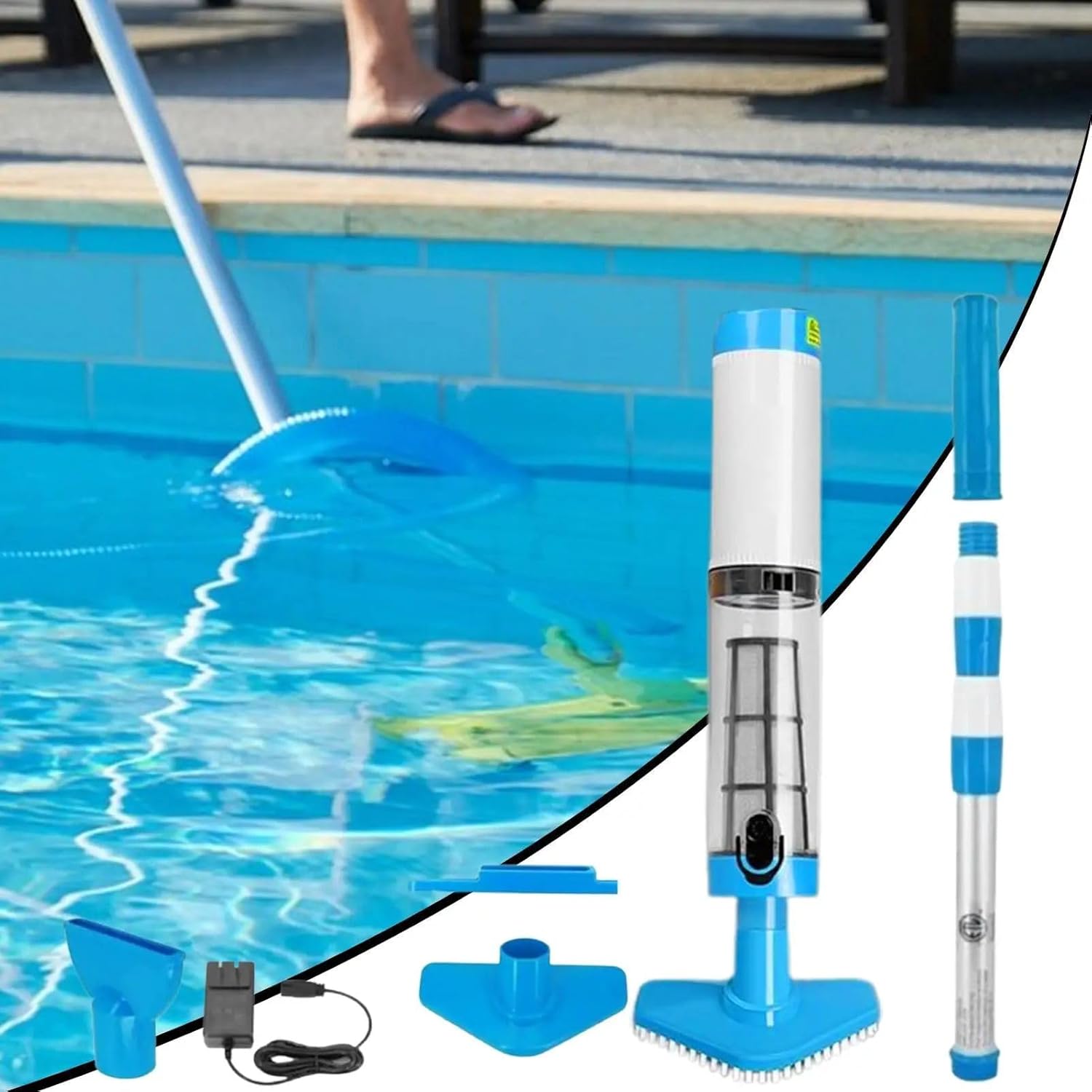 Cordless Handheld Pool Vacuum with Telescopic Pole | Rechargeable, IPX8 Waterproof Cleaner for Inground/Above Ground Pools, Spas & Hot Tubs – 2-Hour Runtime