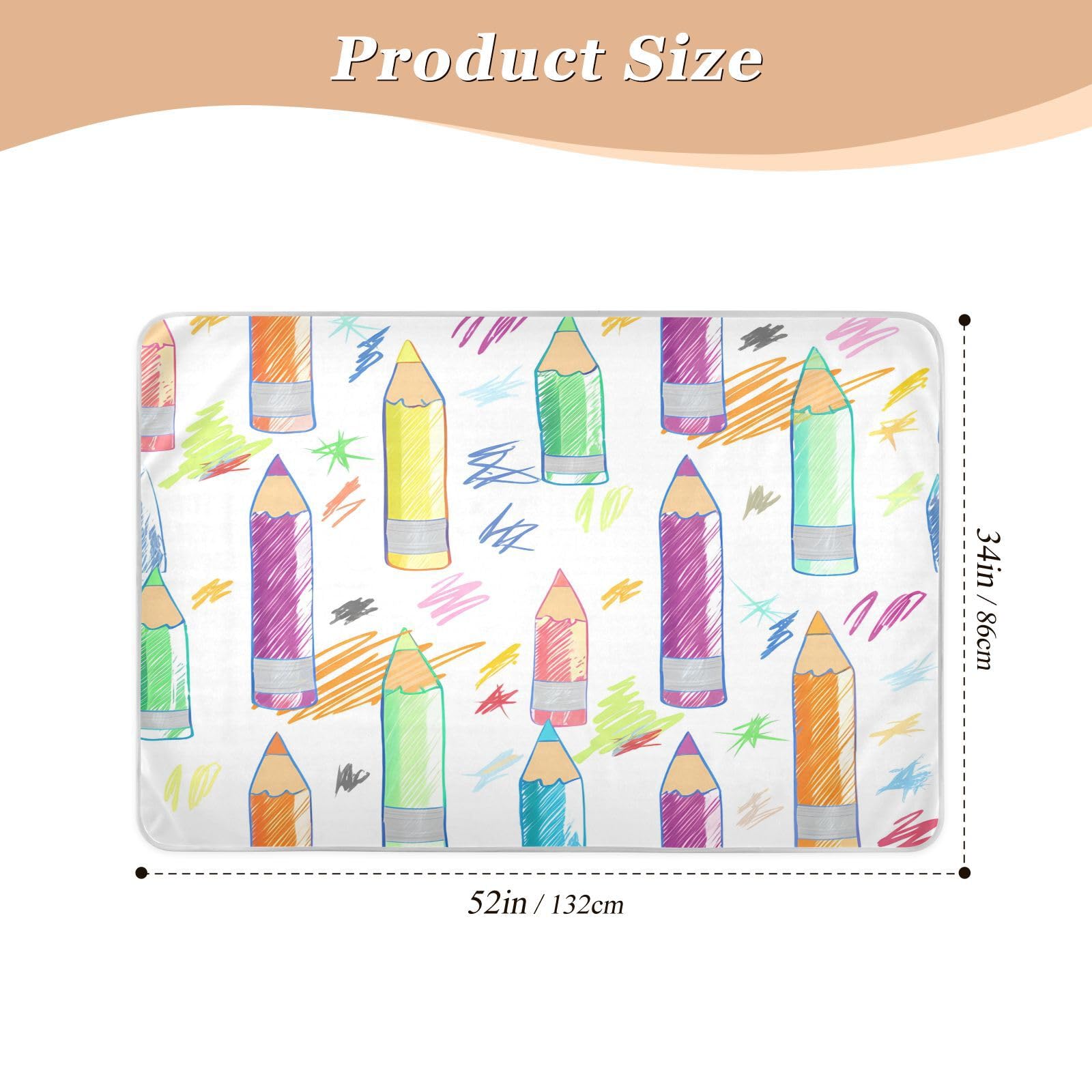 BOESI Doodle Color Pencils Waterproof Pads for Bedwetting and Incontinence, Reusable Pads, Reusable Diaper Pads for Bed, Sofa, Travel