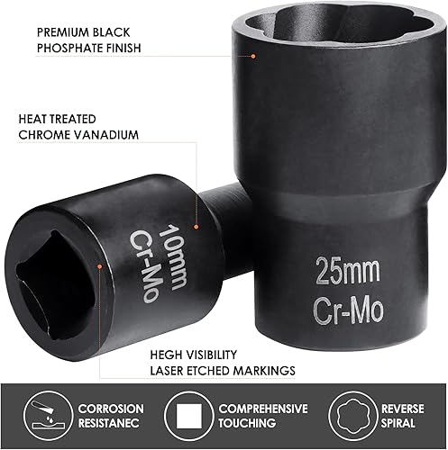 Miniatura 4 de XEWEA Juego de extractor de tuercas de perno fácil de sacar juego de llaves de extracción de tuercas rotas para tornillos dañados, congelados,