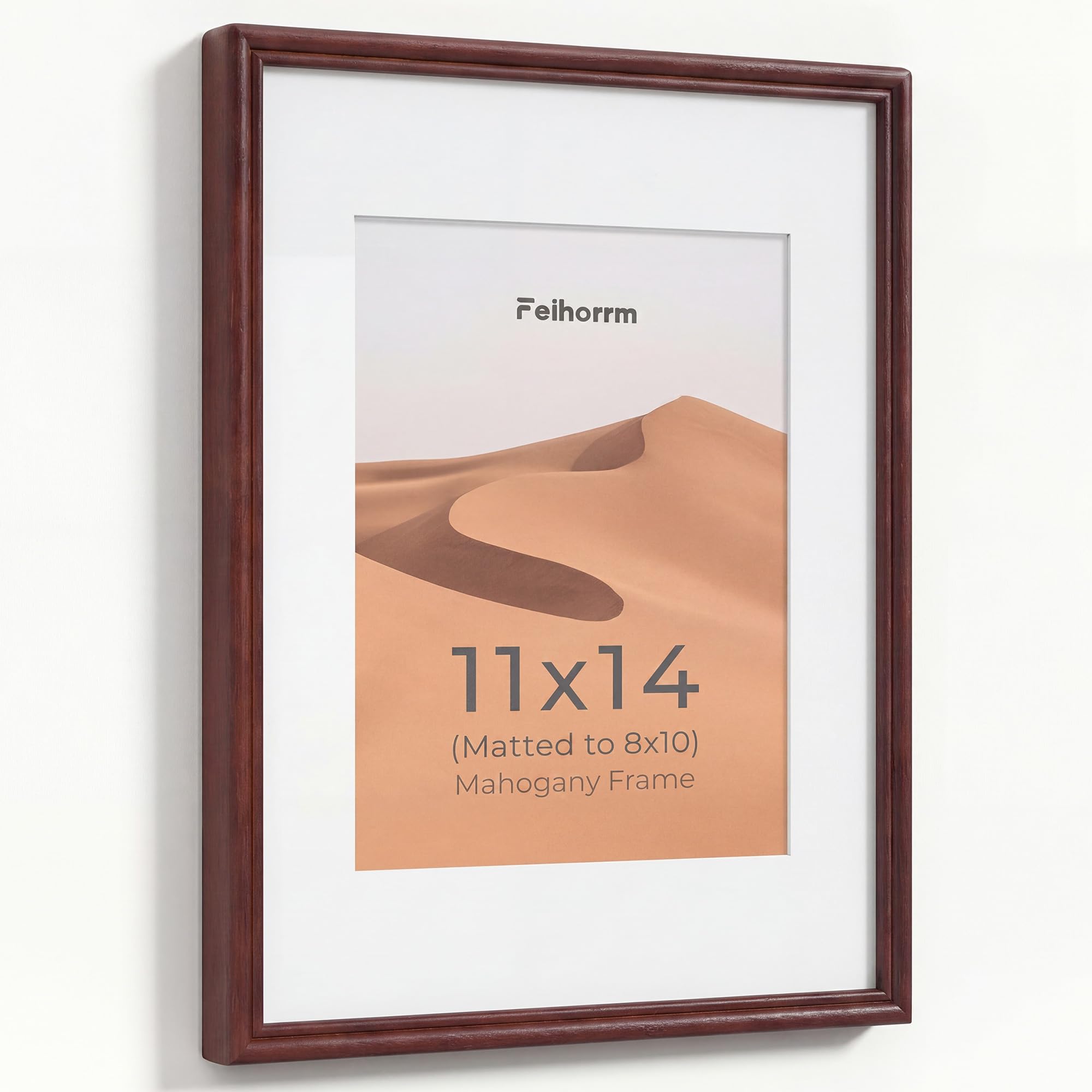 Feihorrm 11x14 Photo Frame, Mahogany Frame Fit 8x10 with Mat — image 1
