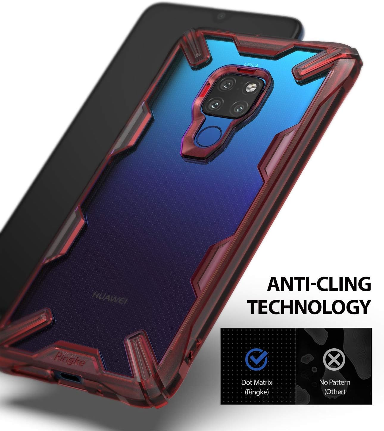 Ringke Fusion-X Designed for Huawei Mate 20 Case Cover Clear Dot PC Back with Rugged TPU Bumper Anti Rainbow Effect (Straps Access Design) for Huawei Mate 20 - Ruby Red