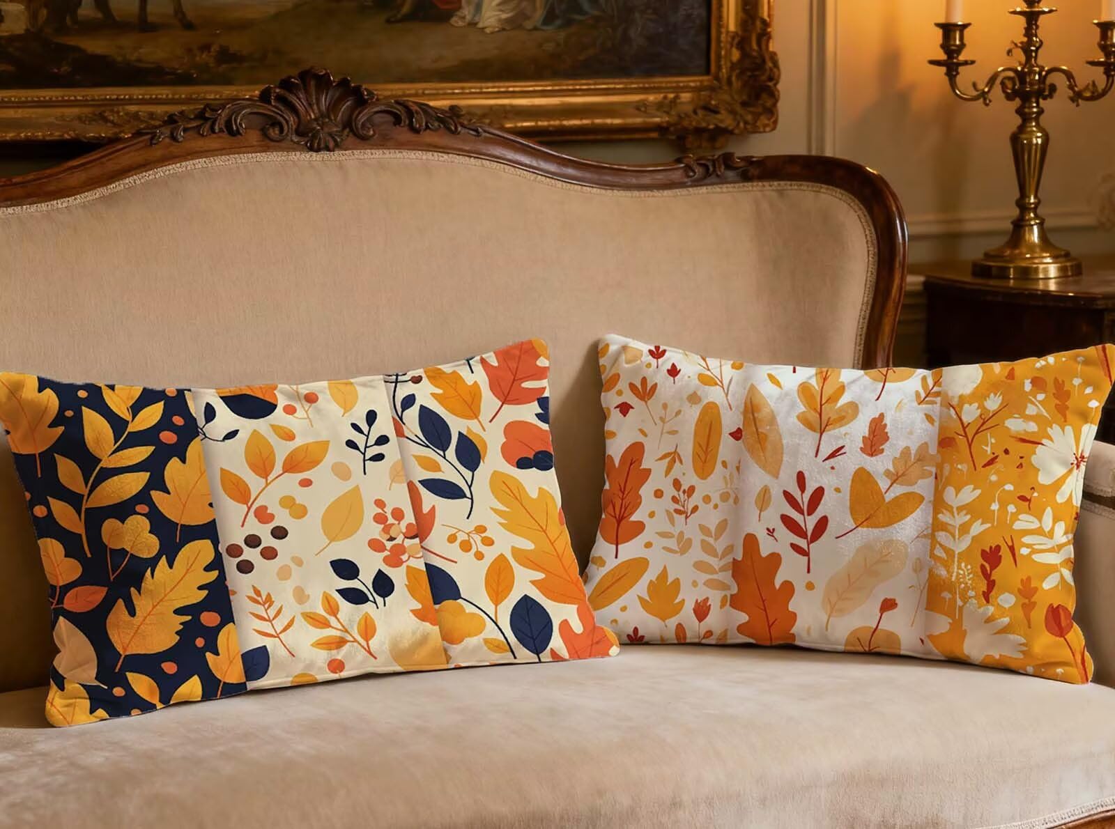 Lot de 2 housses de coussin orange 40x80 cm en velours doux rectangulaire pour salon et canapé