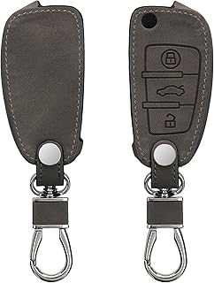 kwmobile Car Key Case Compatible with Audi 3-Button Flip Key - Nubuck Leather Look - Faux Leather Protective Key Case Cover - Light Grey