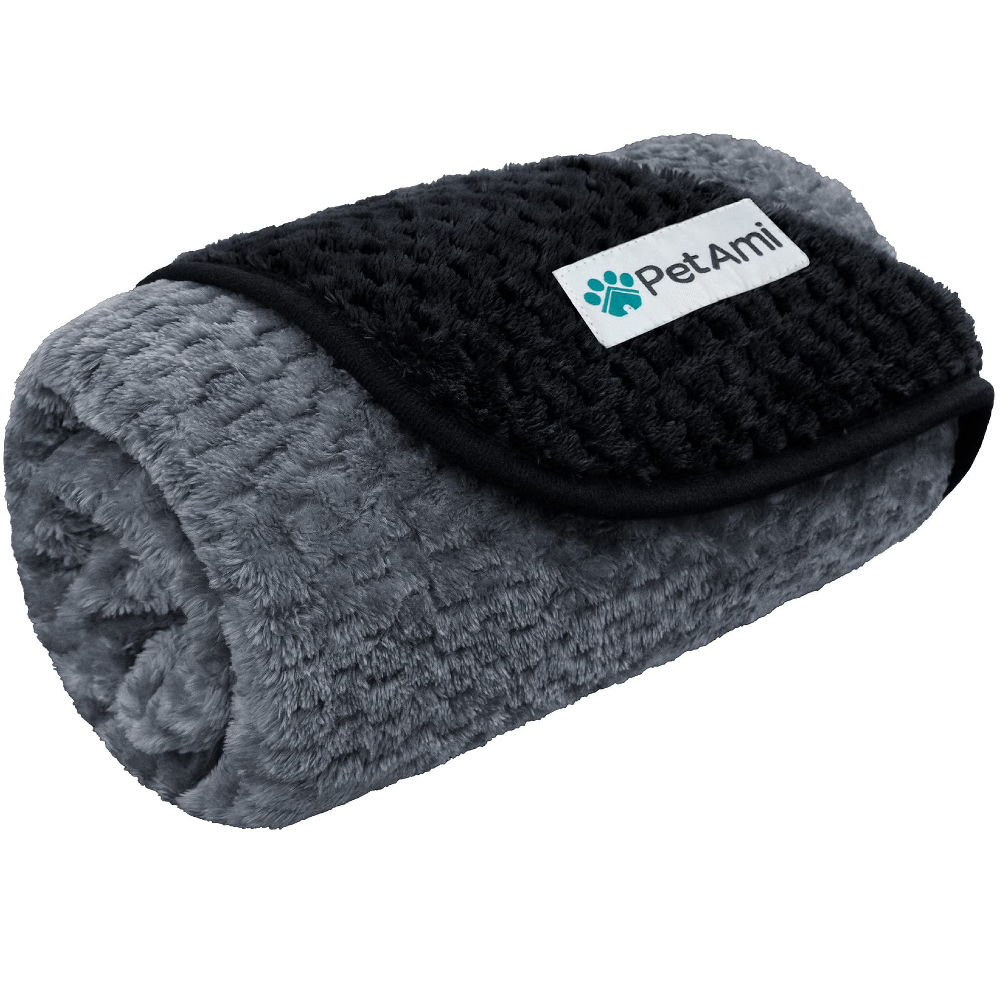 PetAmi Waterproof Fleece Dog Blanket, Pet Blanket Small Medium Large Dogs, Waffle Textured Throw Bed Couch Protector Indoor Cat Puppy Kitten, Reversible Warm Soft Plush Fuzzy, Medium 29x40 Black/Gray