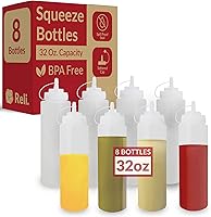 Reli 32oz Squeeze Bottles 8-Pack with Tethered Caps - BPA-Free HDPE, Leak-Proof for Ketchup, Hot Sauce, Oils & Condiments