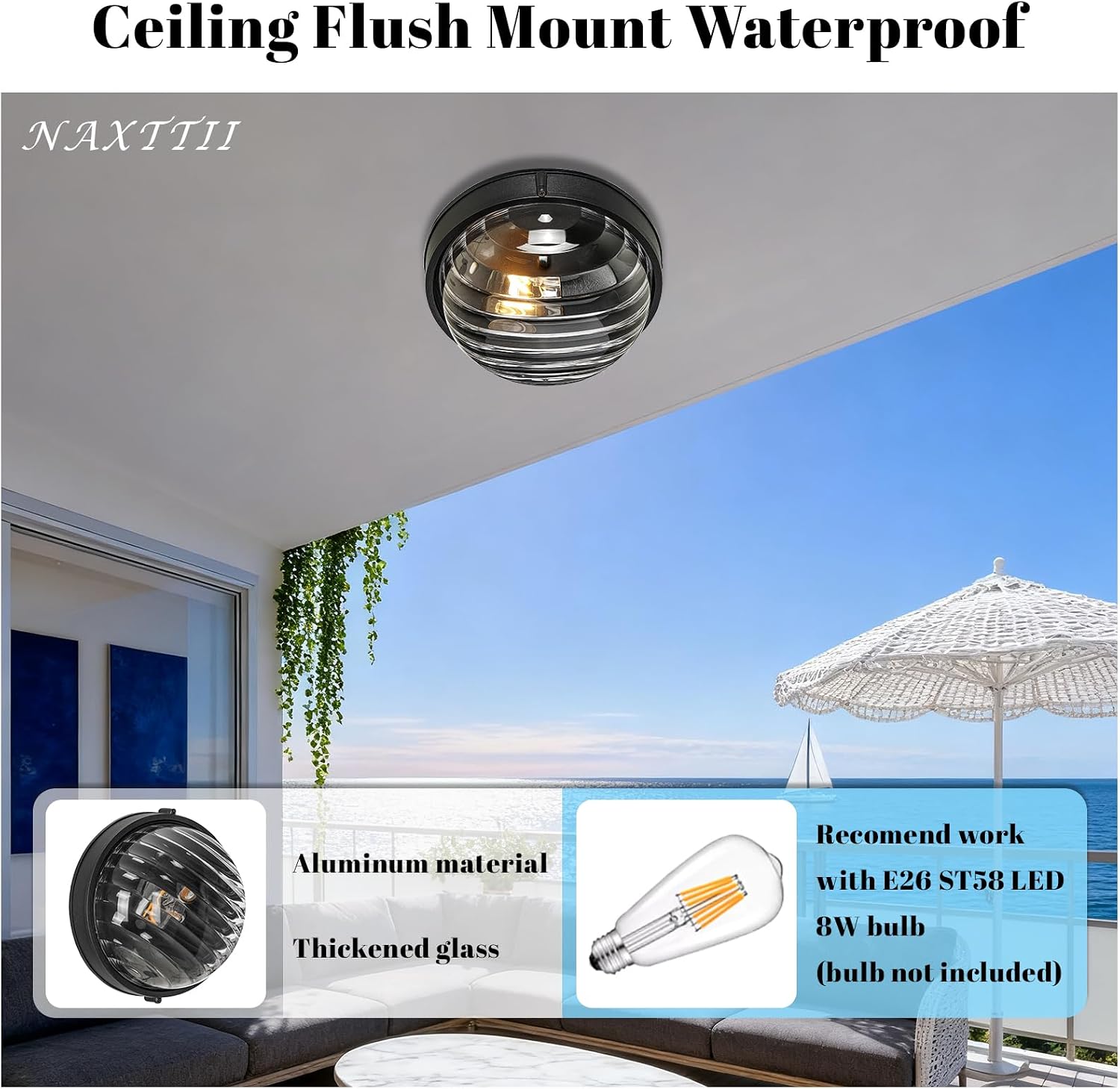 10 Inch Bulkhead Light Aluminum Sauna Light with Thickened Clear Glass Waterproof Outdoor Bulkhead Wall Light for Porch Basement Balcony E26 Socket 2-Pack