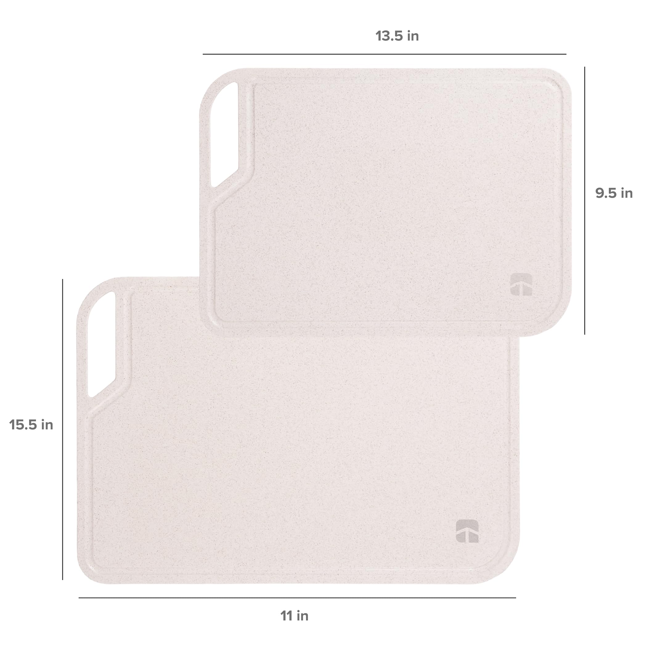 KitchenEdge Juego de Tabla de Cortar de Fibra de Arroz con Soporte de Bambú para Preparar la Cocina, Juego de Cocina de 2 Piezas, con Ranuras para Jugo y Mangos, (13.5x9.5, 15.5x11 in)