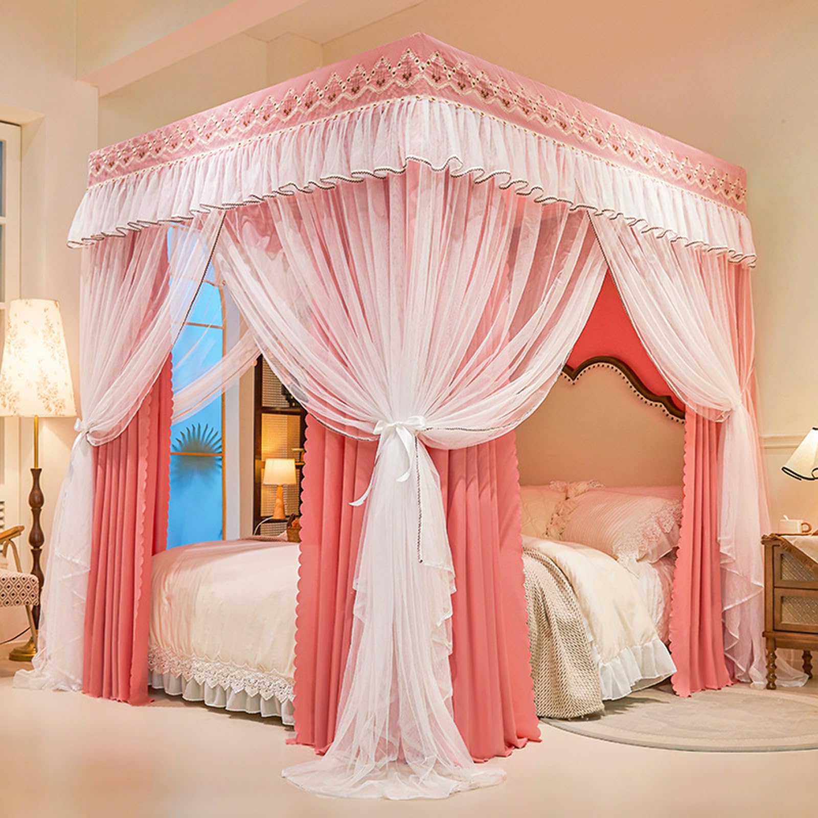 Moustiquaire de lit baldaquin pour lits Double et Queen Size avec ouvertures