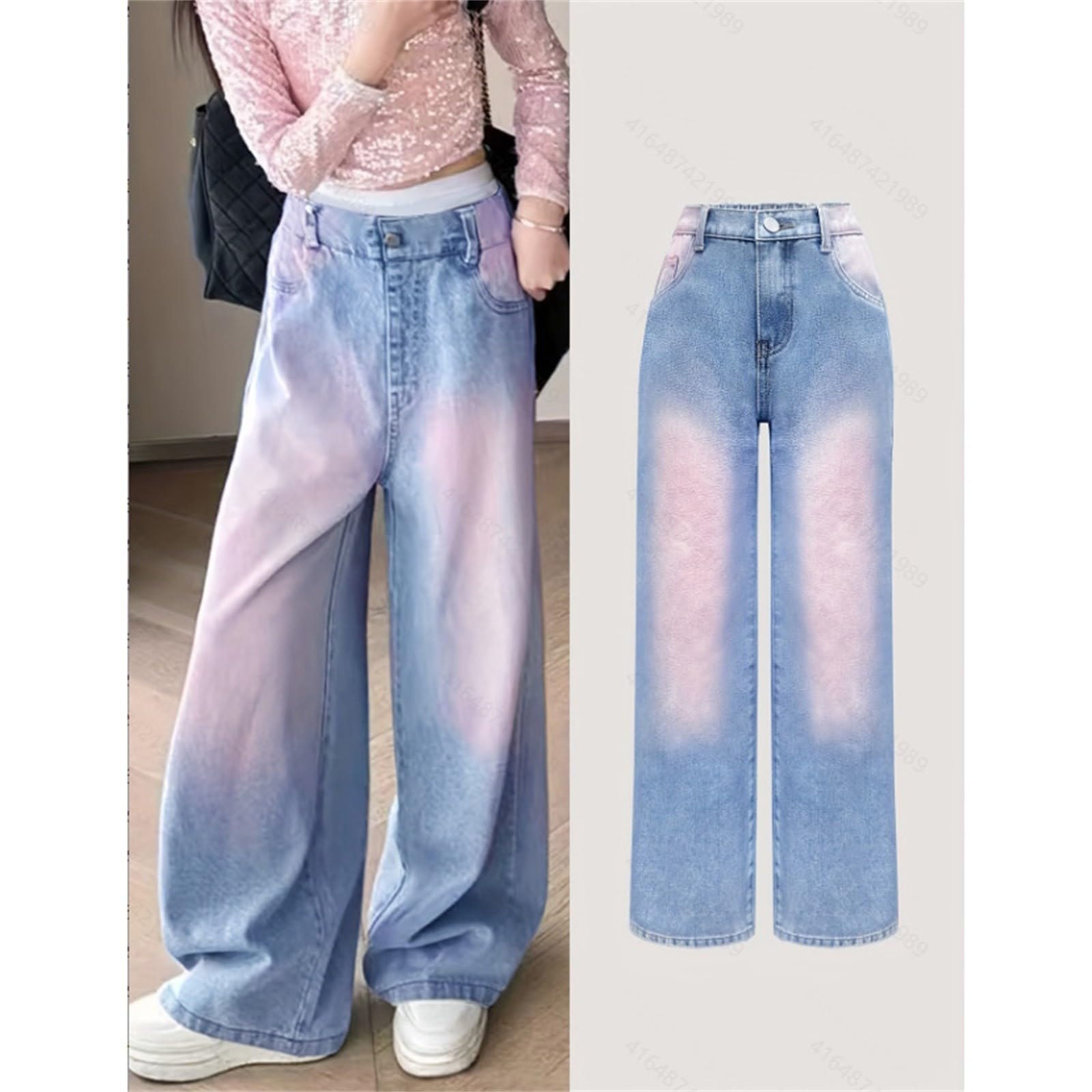 Jeans Teenager Mädchen Wide Leg Jeanshose - Modisch Baggy Jeanshosen High Waist Elastischem Bund Denim Hose Straight Loose Fit Y2K Hip Hop Streetwear