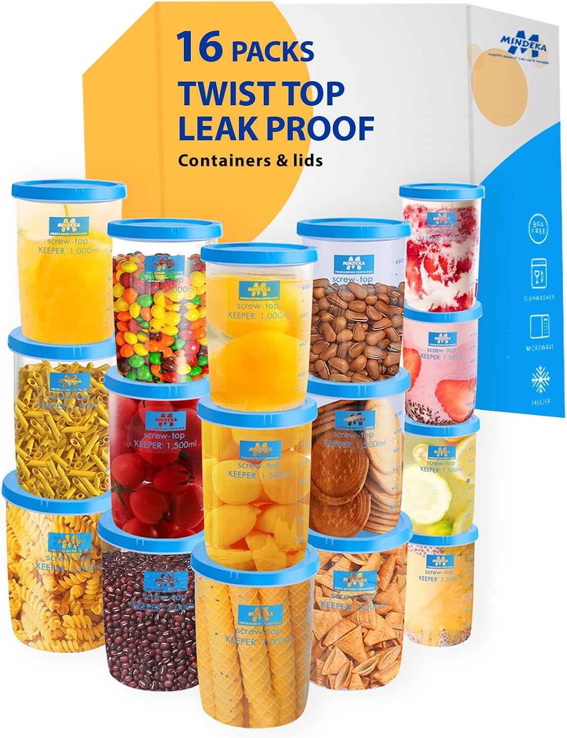 Amazon.com: MINDEKA Freezer Containers for Food Storage Reusable, 16 ...