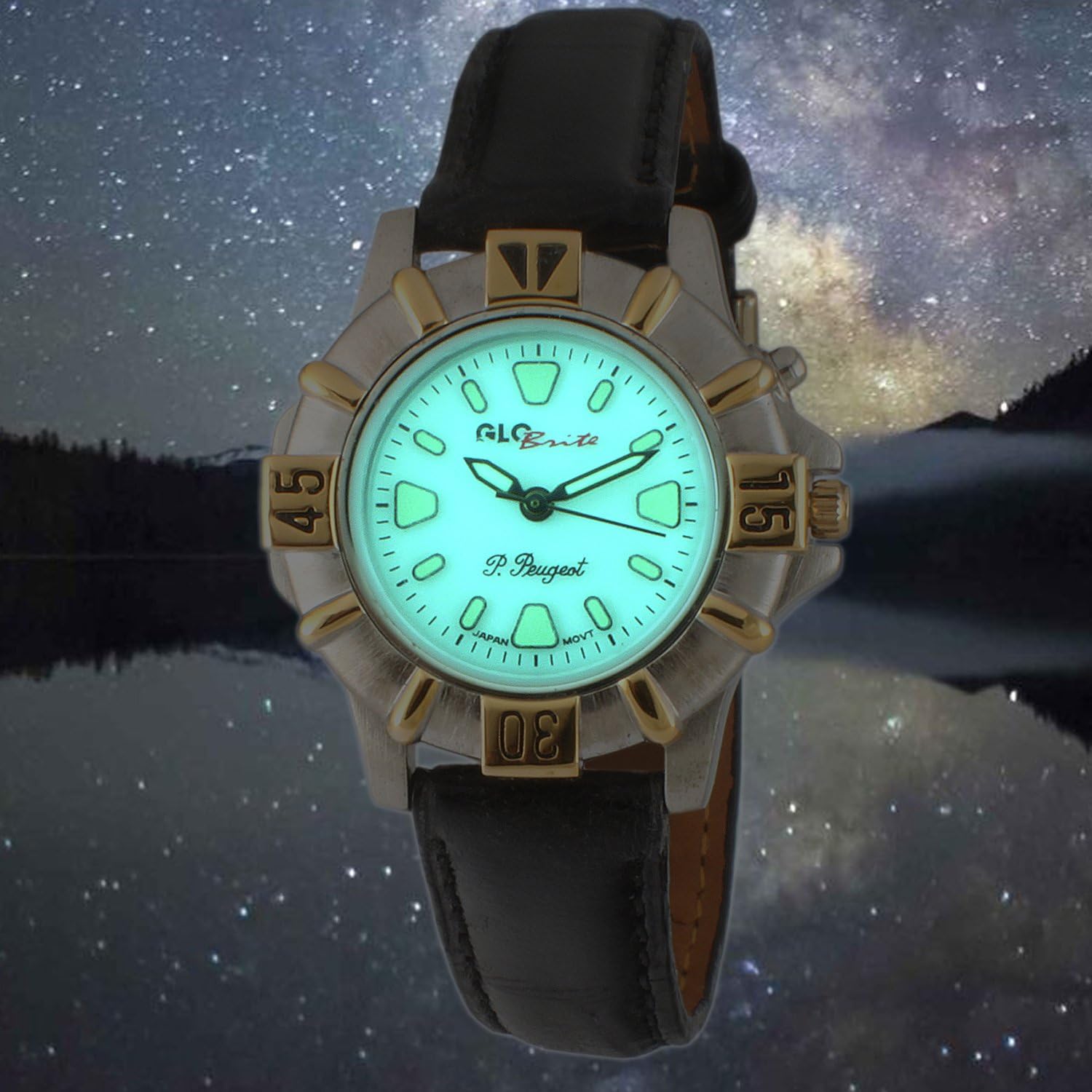 Peugeot Womens Glow in The Dark Watch - Ladies Two Tone Case with Leather Strap - Image 4