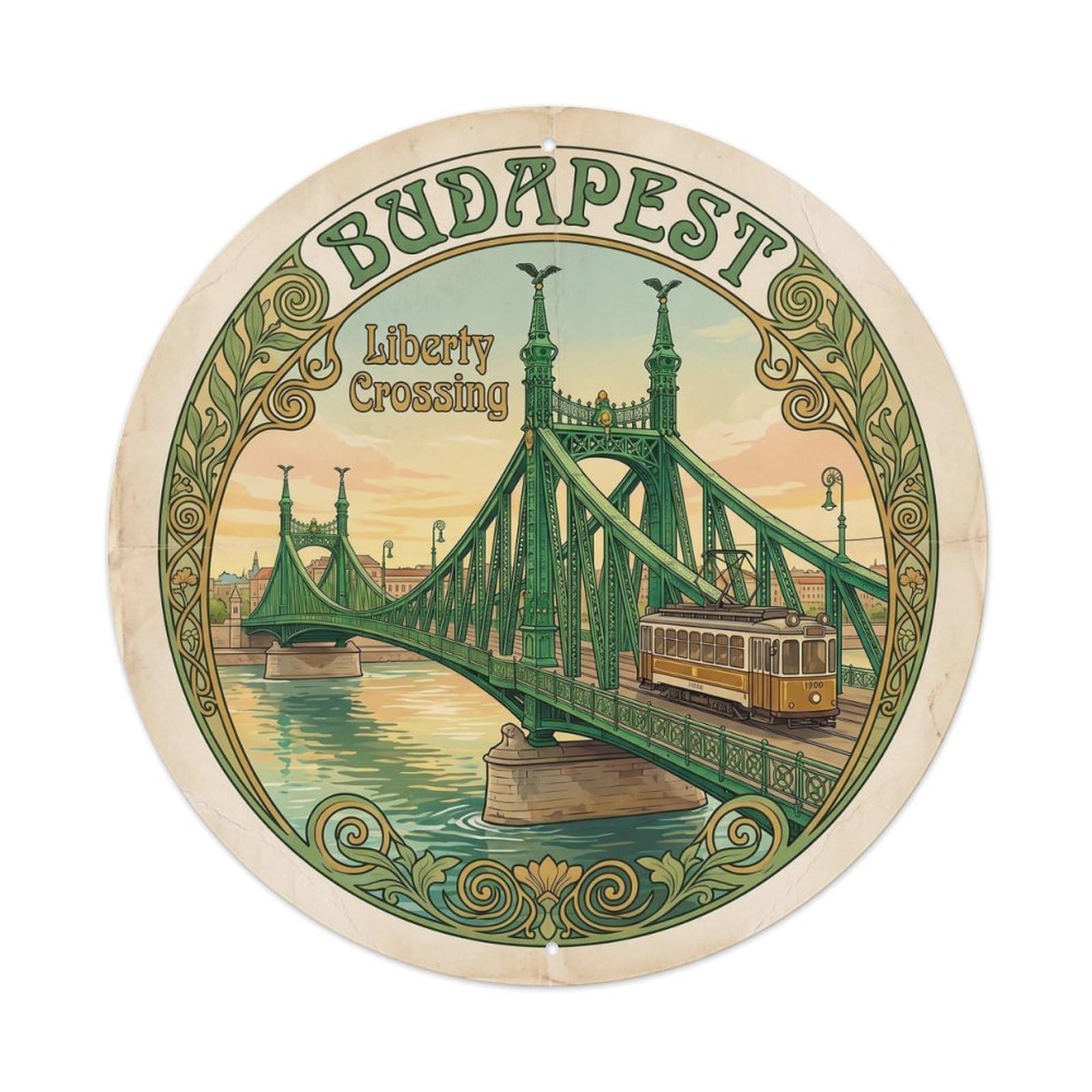 Vintage Travel Budapest Liberty Crossing Metal Tin Sign