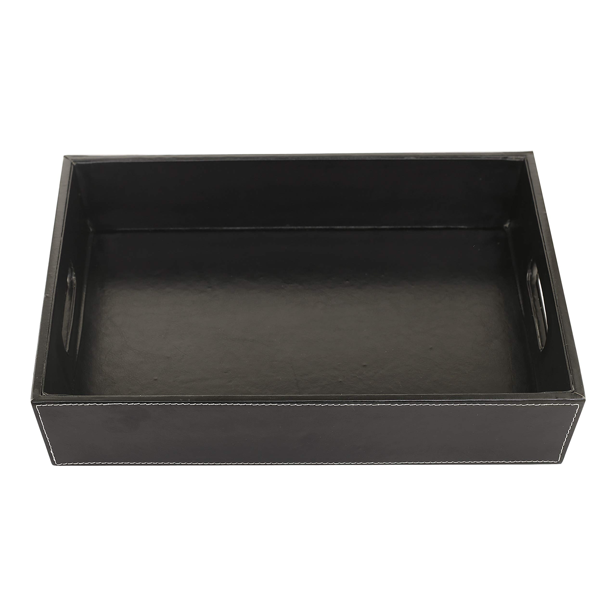 Anything & Everything PU Leather Serving Tray, Display Tray, Trays for Hotels to Hold Towel and Toiletries - Black 1