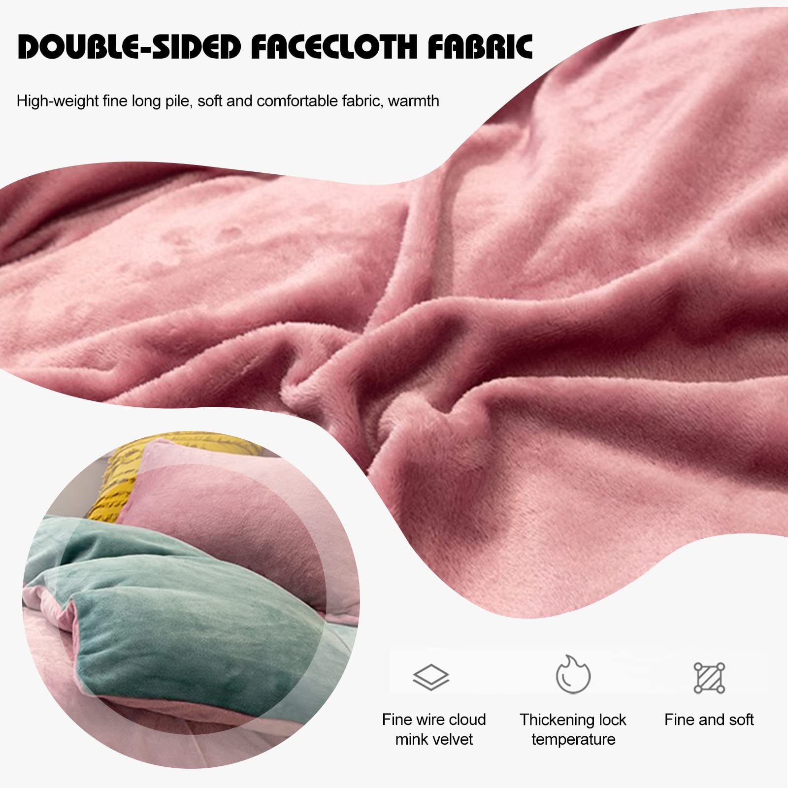 Ergocar 4-częściowy zestaw pościeli, puszysta pluszowa pościel, ciepła na zimę, puszysta flanela, pościel dwustronna, pościel 230 x 250 cm i 2 poszewki na poduszkę 48 x 74 cm
