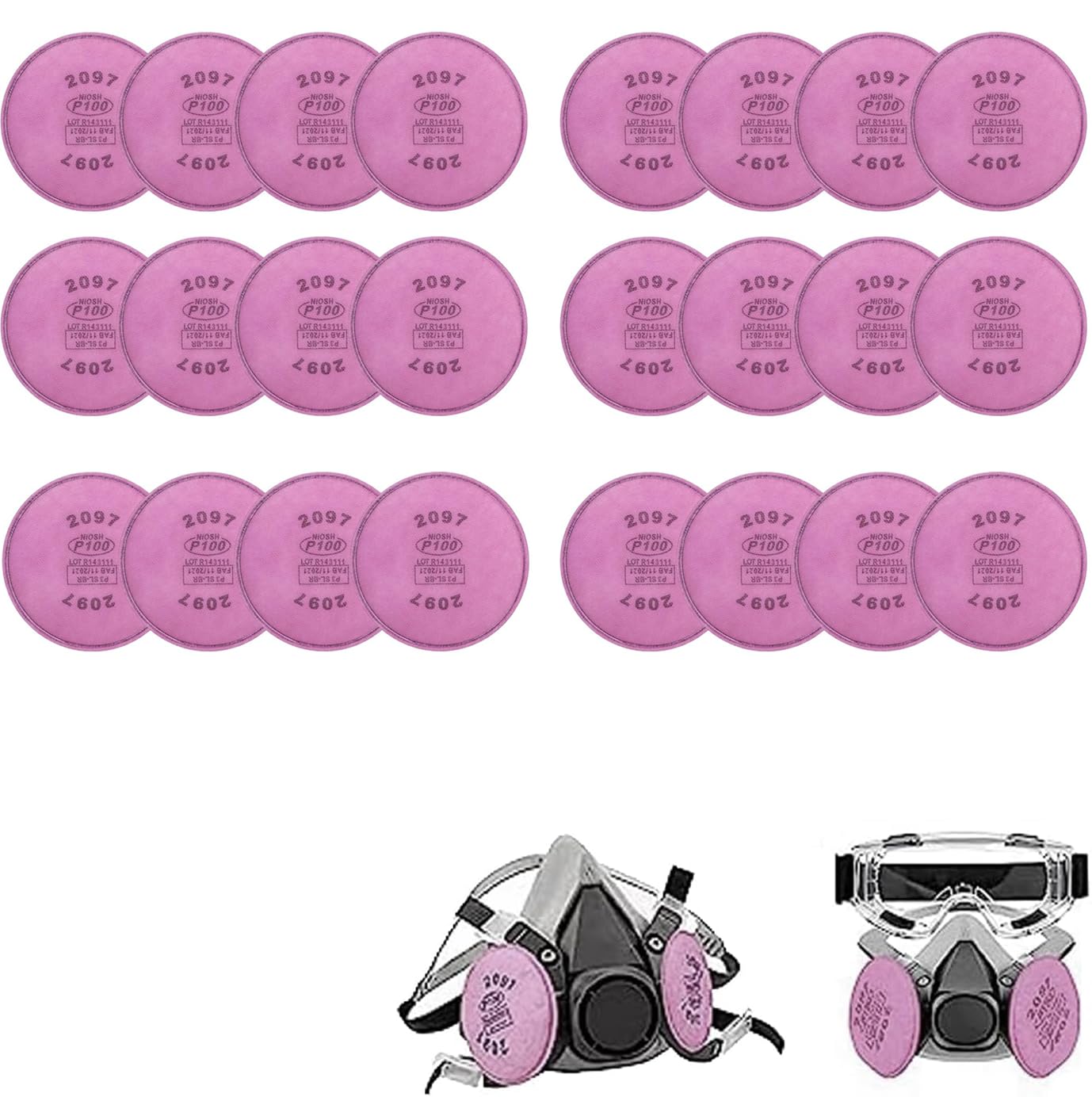 12pcs 2097 Filters for Respirator, Particulate Filter Cotton for P100 Filter Holders Filter Retainer Replacement for 6000 6200 6800 7000 FF-4 Series Breathing Mask for Against Dust (2097-12pcs) — view 12