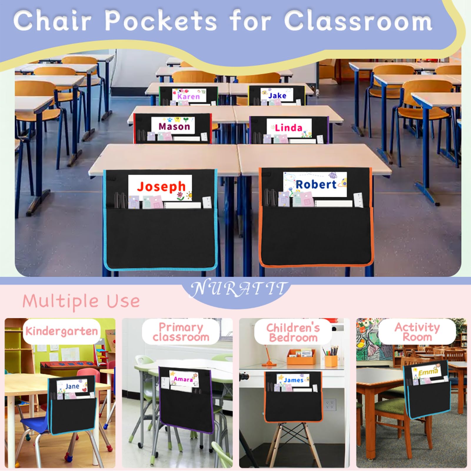 Genérico Sacos para Sillas de Aula Tela Oxford 900d Lavable a Máquina | Bolsillos para Sillas Útiles Escolares, Hogar, Laboratorio de Arte y Ciencia, Habitación Infantil