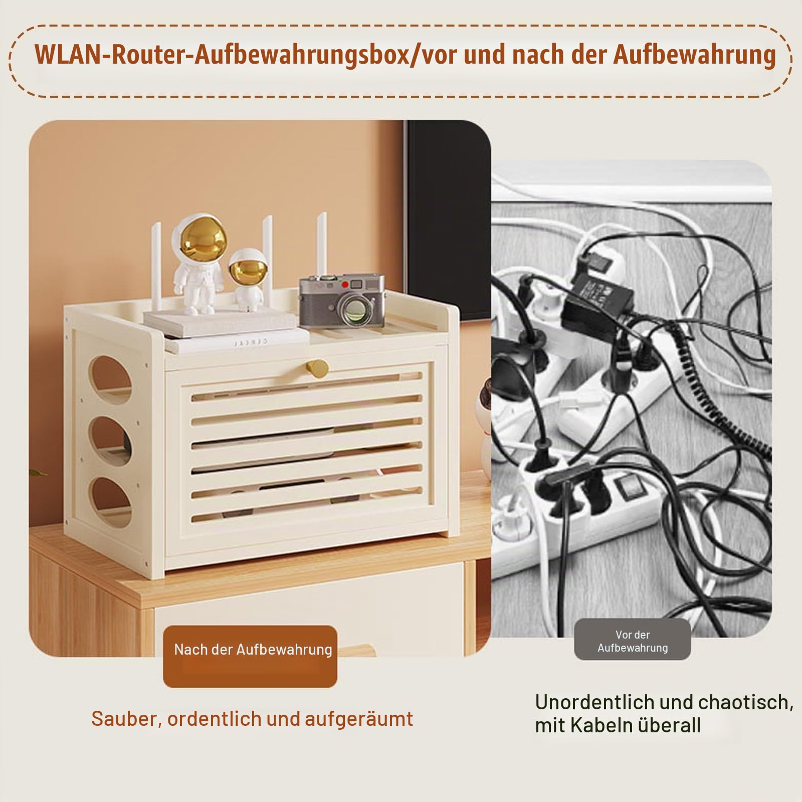 HARELA Home Router Aufbewahrungsbox Versteckte WLAN-Router-Box, Heimmedien-Aufbewahrungsschrank, Schwebendes Regal, Steckdosenleiste und Kabelmanagement-Organizer(White,11.8x7.9x11in)