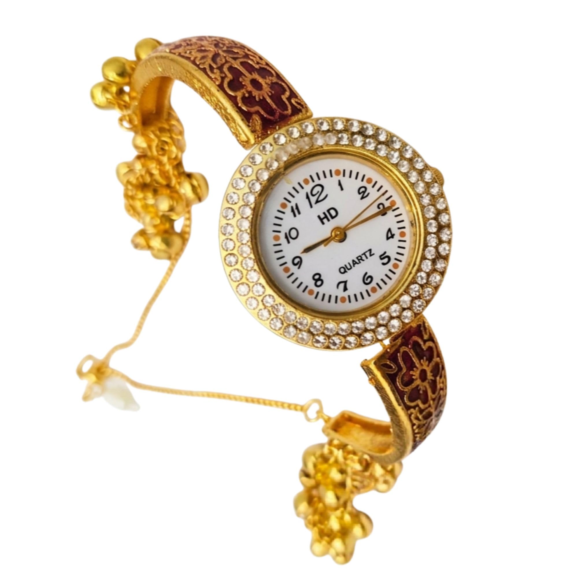 Traditional Kashmiri Bracelet Watch for Women Gold-Plated Look Analog Watch with Crystal Bezel and Adjustable Fit-image-41